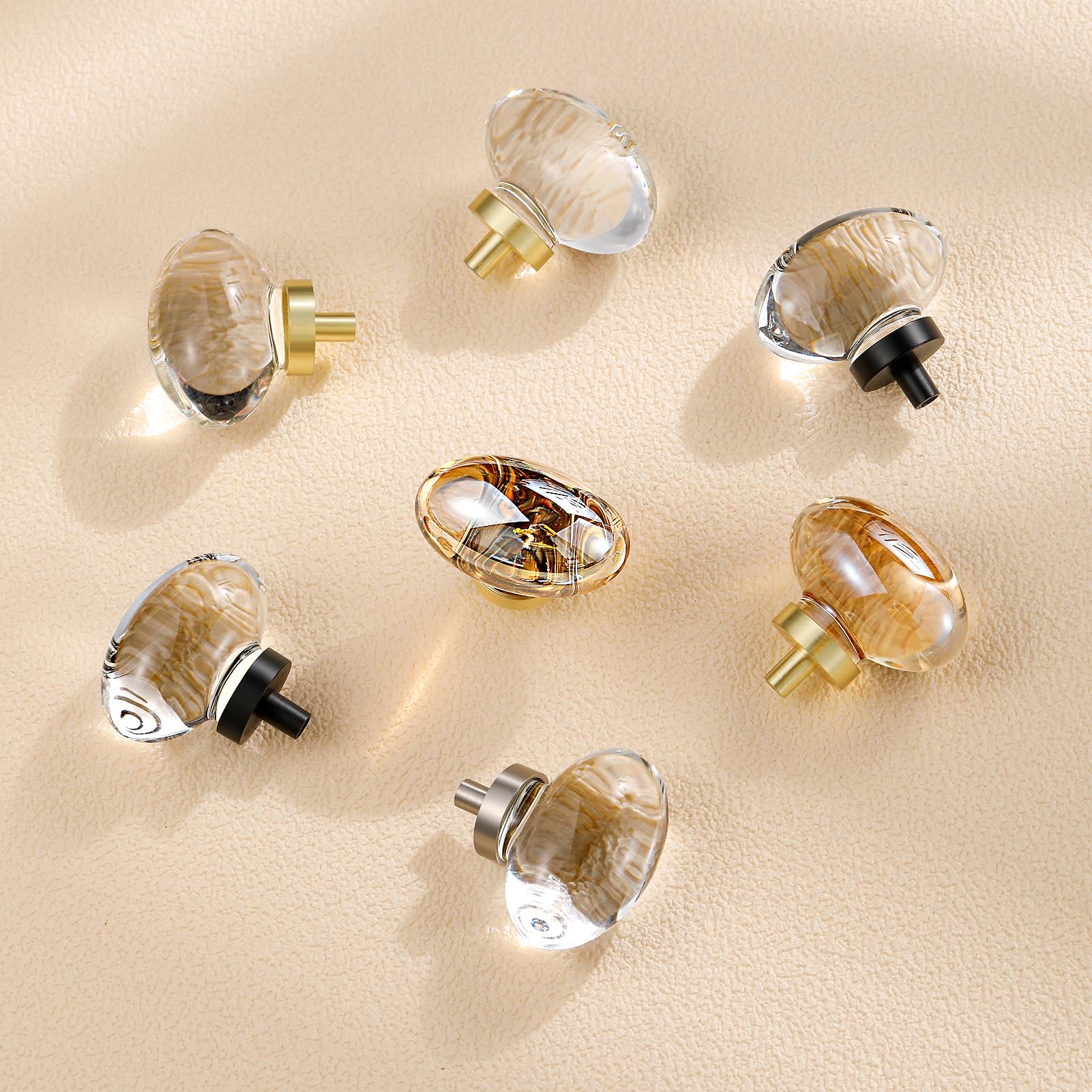 8 Pack Oval Crystal Cabinet Knobs & Pulls - Brushed Nickel Egg Shape Drawer Handles for Dresser, Kitchen Cabinets & Furniture (Perfect for Home Renovation & DIY Projects)