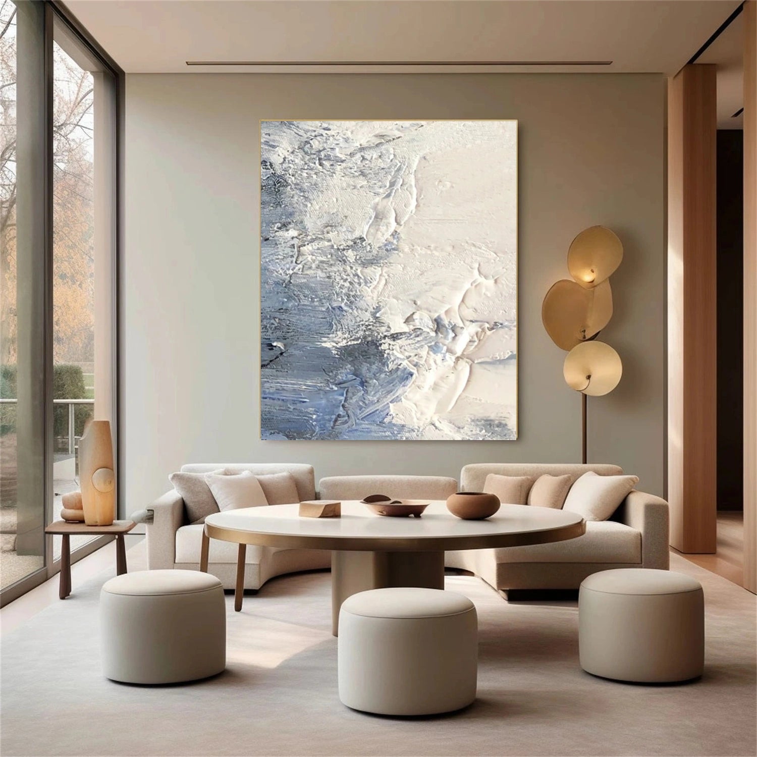 Abstract Tranquility Art Painting #WS275 - Modern Wall Decor for Living Room, Bedroom & Office - Calming Blue & White Canvas Artwork