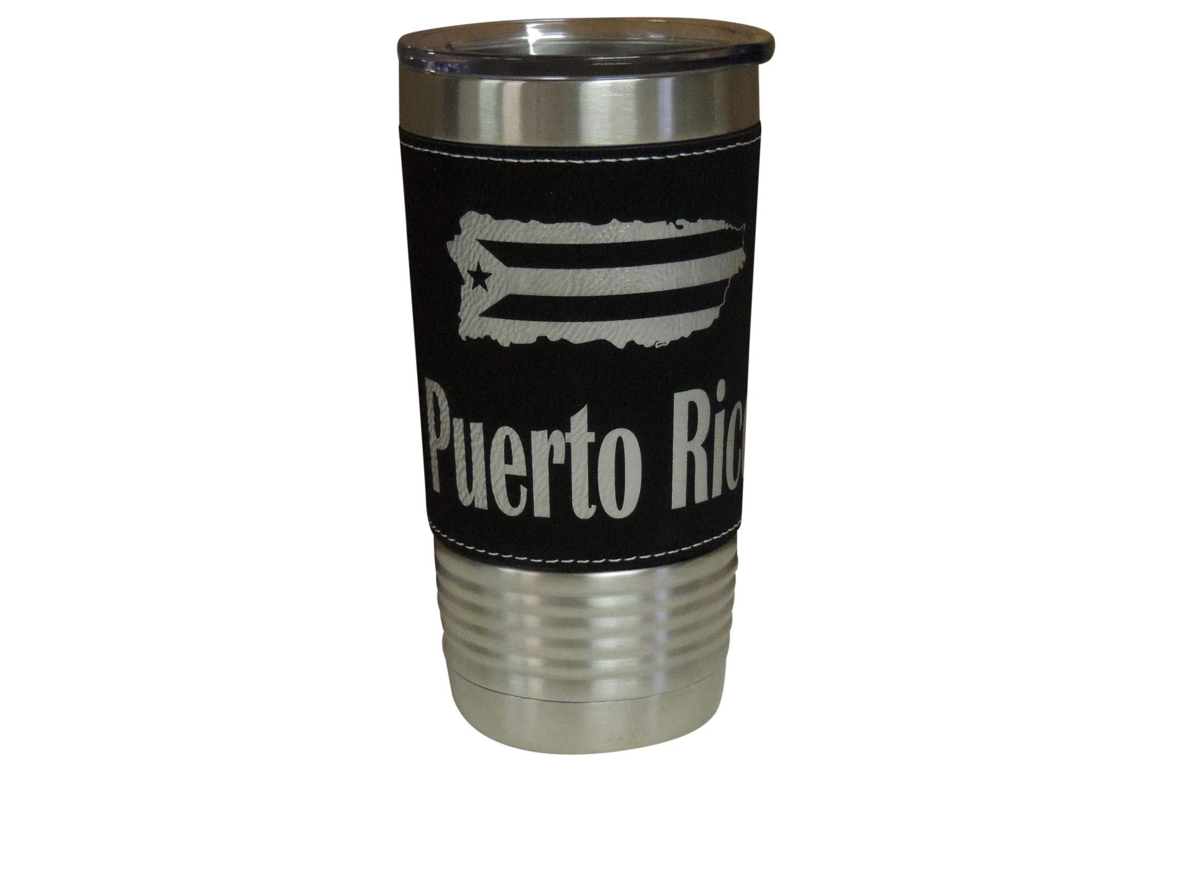 20oz Stainless Steel Vacuum Insulated Tumbler with Puerto Rico Leather Wrap - Leakproof Travel Mug for Coffee & Tea - Perfect for Gym, Hiking, Camping & Outdoor Activities (Black)