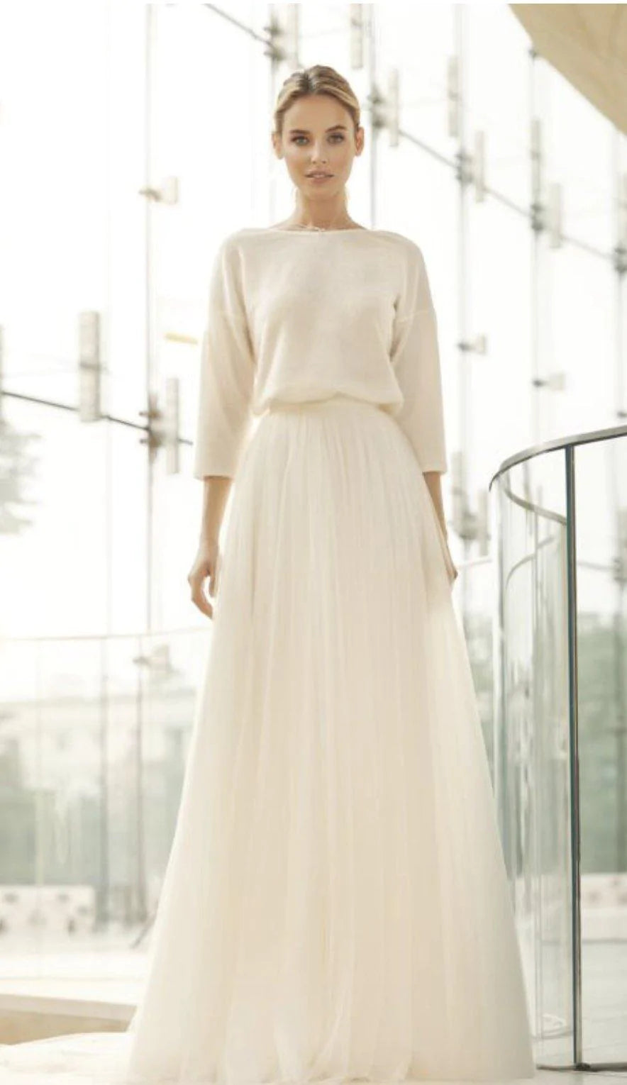 Bianco Evento Ivory Tulle Wedding Skirt with Train - Elegant Satin Waistband for Brides | Perfect for Church Ceremonies, Beach Weddings & Formal Receptions