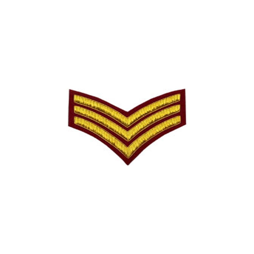 3 Stripe Chevrons Gold Bullion Badge on Red - Premium Military & Police Emblem for Uniforms, Jackets, and Caps | Perfect for Law Enforcement, Veterans, and Collectors