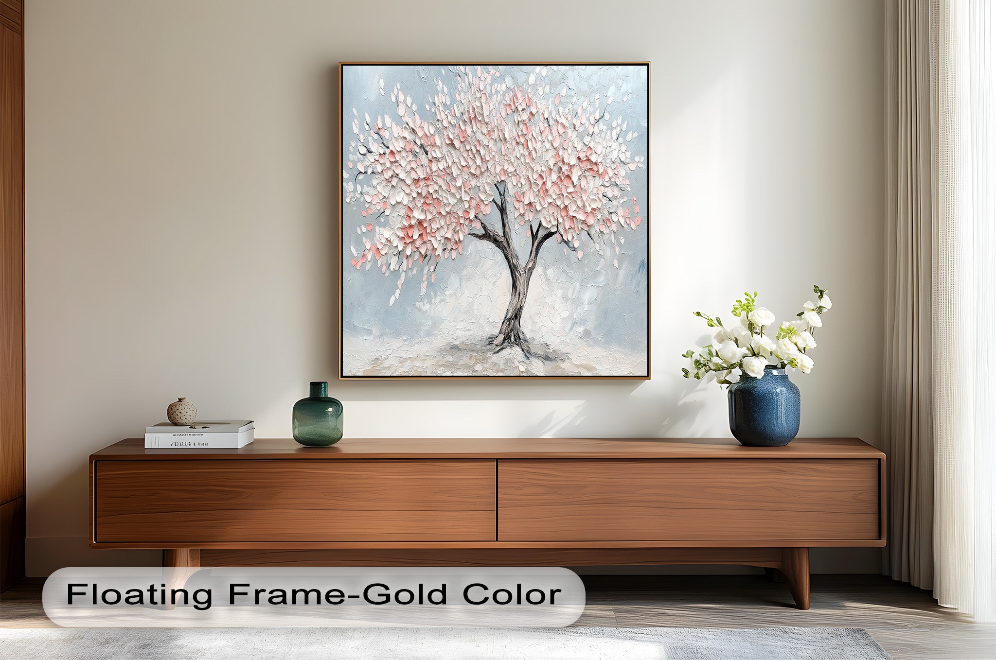 Blossoming Cherry Tree Floral Oil Painting - Handmade Canvas Art for Home Decor, Living Room, Bedroom & Office Wall