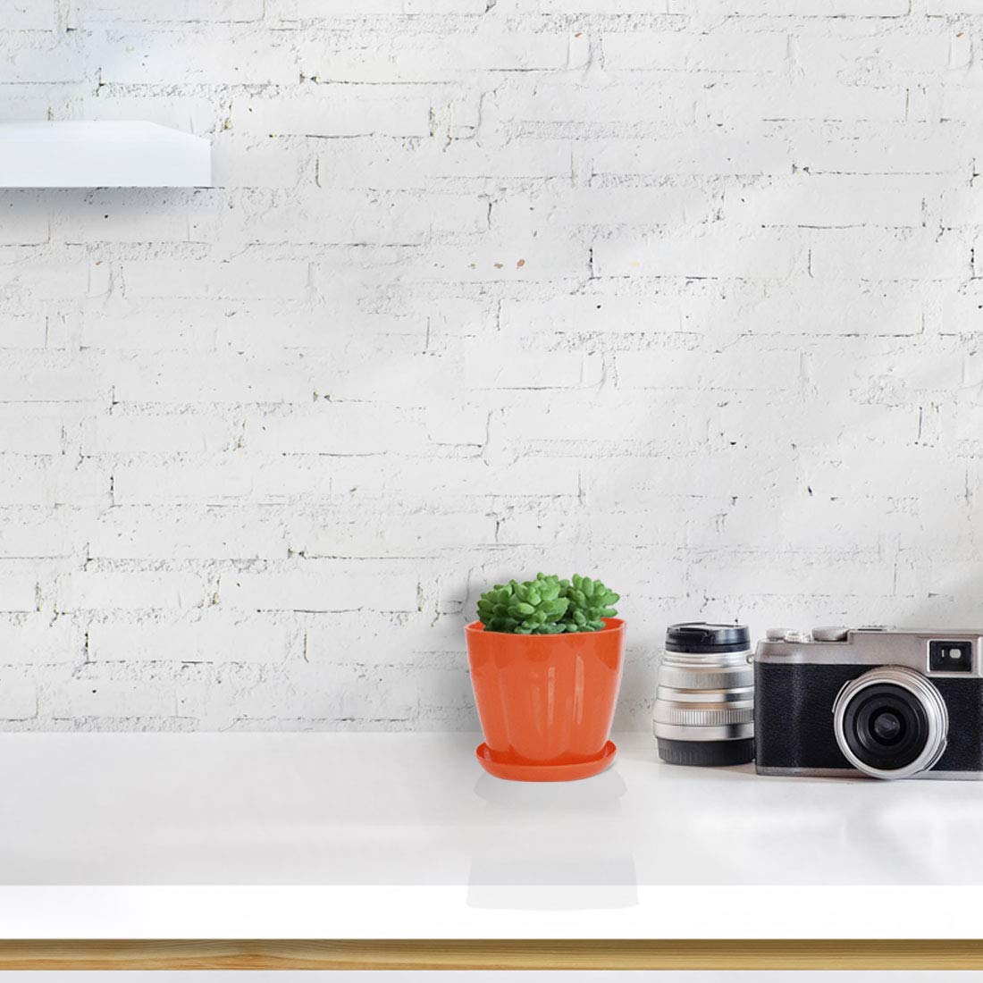 uxcell Orange Plastic Flower Pot Planter Holder for Home, Office & Garden Decor - Perfect for Indoor Plants, Succulents & Tabletop Decorations