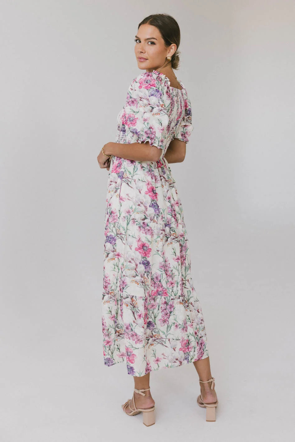 Luciana Floral Smocked Midi Dress for Women - Summer Boho Chic Style, Perfect for Beach Vacations, Garden Parties & Date Nights | Final Sale