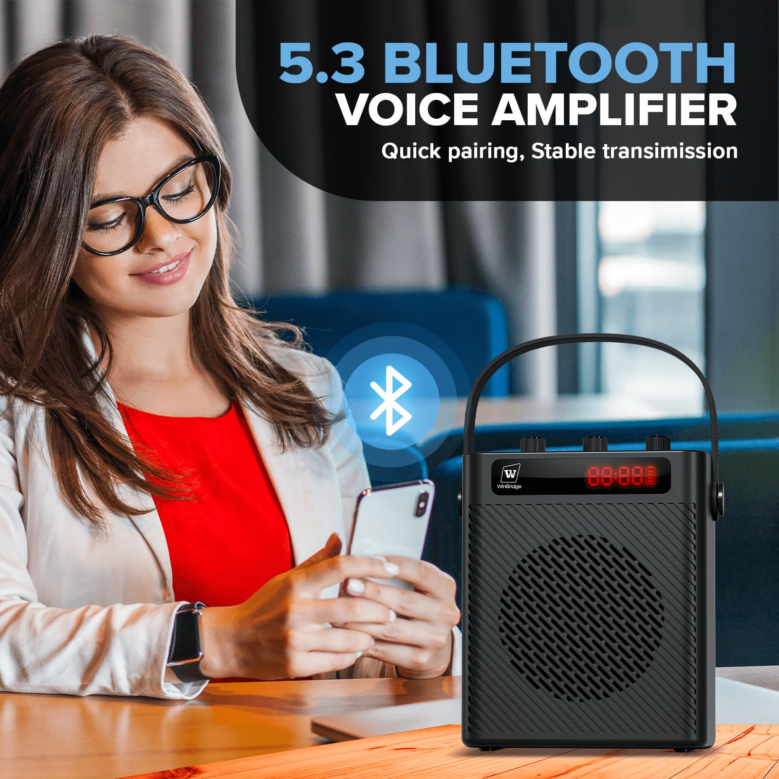 Bluetooth 5.3 Wireless Voice Amplifier - 40W Rechargeable Megaphone with Handheld Microphone, 4 Sound Effects | Portable PA System for Teachers, Presenters & Outdoor Events | Ideal for Classroom Presentations, Public Speaking & Crowd Control