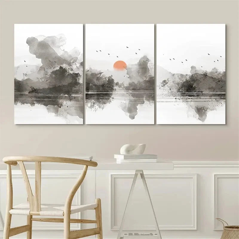 3-Piece Pastel Abstract Landscape Modern Wall Art Set - Framed Canvas Prints 50x70cm (20x28in) - High Quality Australian Made Wall Decor for Living Room, Bedroom & Office - Ready to Hang Home Decor