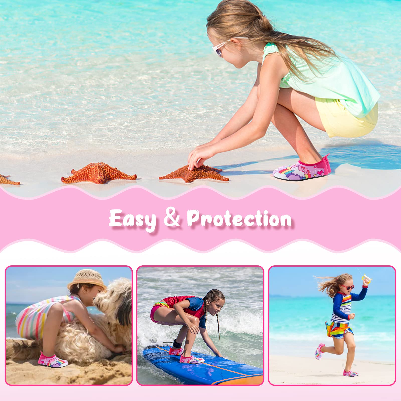 OWANVION Kids Water Shoes Quick Dry Non-Slip Barefoot Swim Shoes for Boys & Girls - Toddler & Infant Aqua Socks for Beach, Pool, Water Park & Outdoor Activities