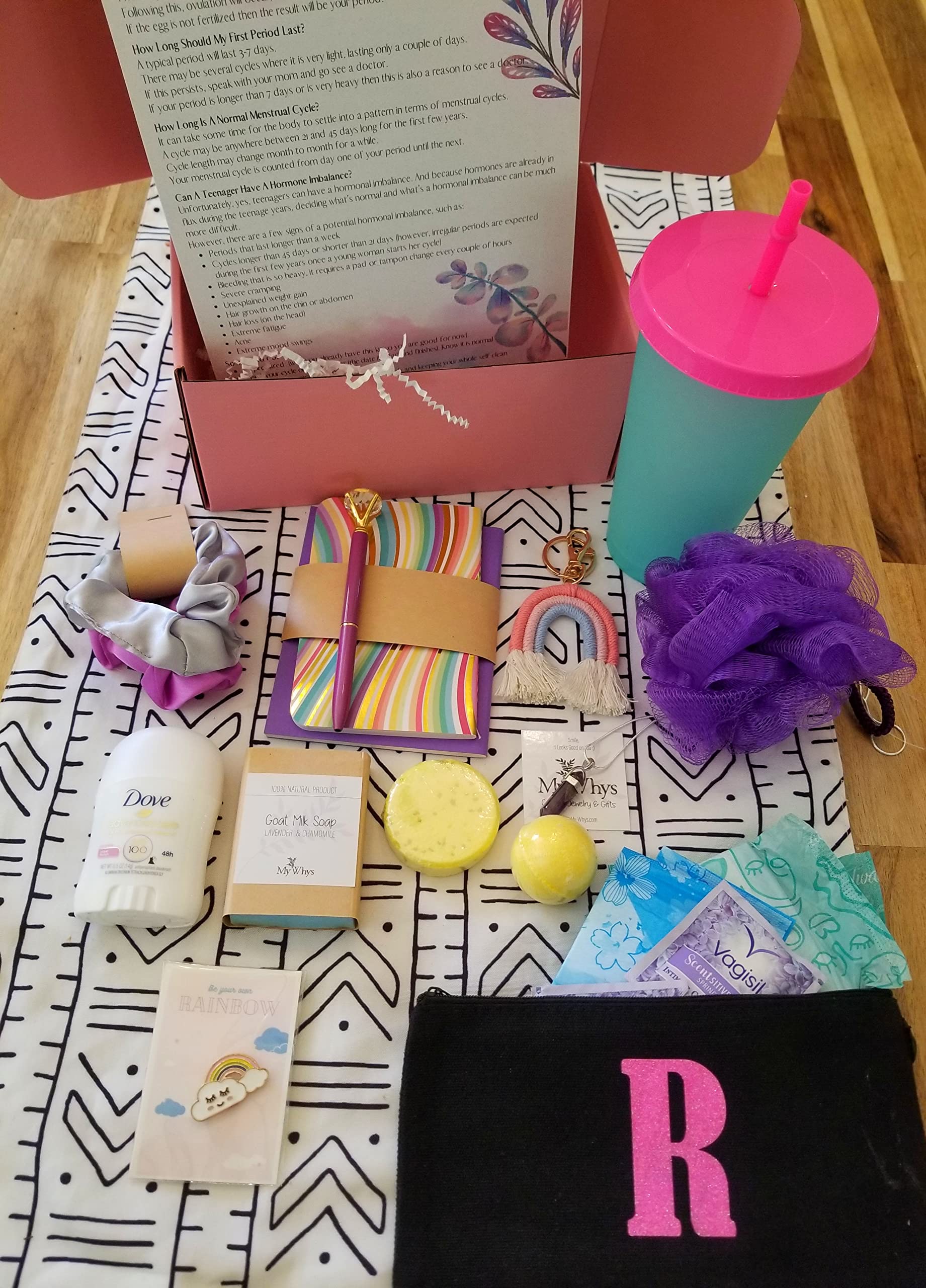 First Period Gift for Teen Girls - Personalized Menstrual Care Package with Cup & Necklace | Essential Period Kit for Tweens | Pink Gift Set for First Flow | Perfect for School, Travel & Home Use