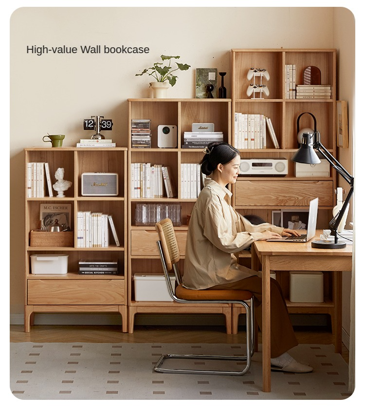 Japanese Style Oak Solid Wood Bookcase - Modern Minimalist Bookshelf for Home, Office & Library - Perfect for Organizing Books, Decor & Storage