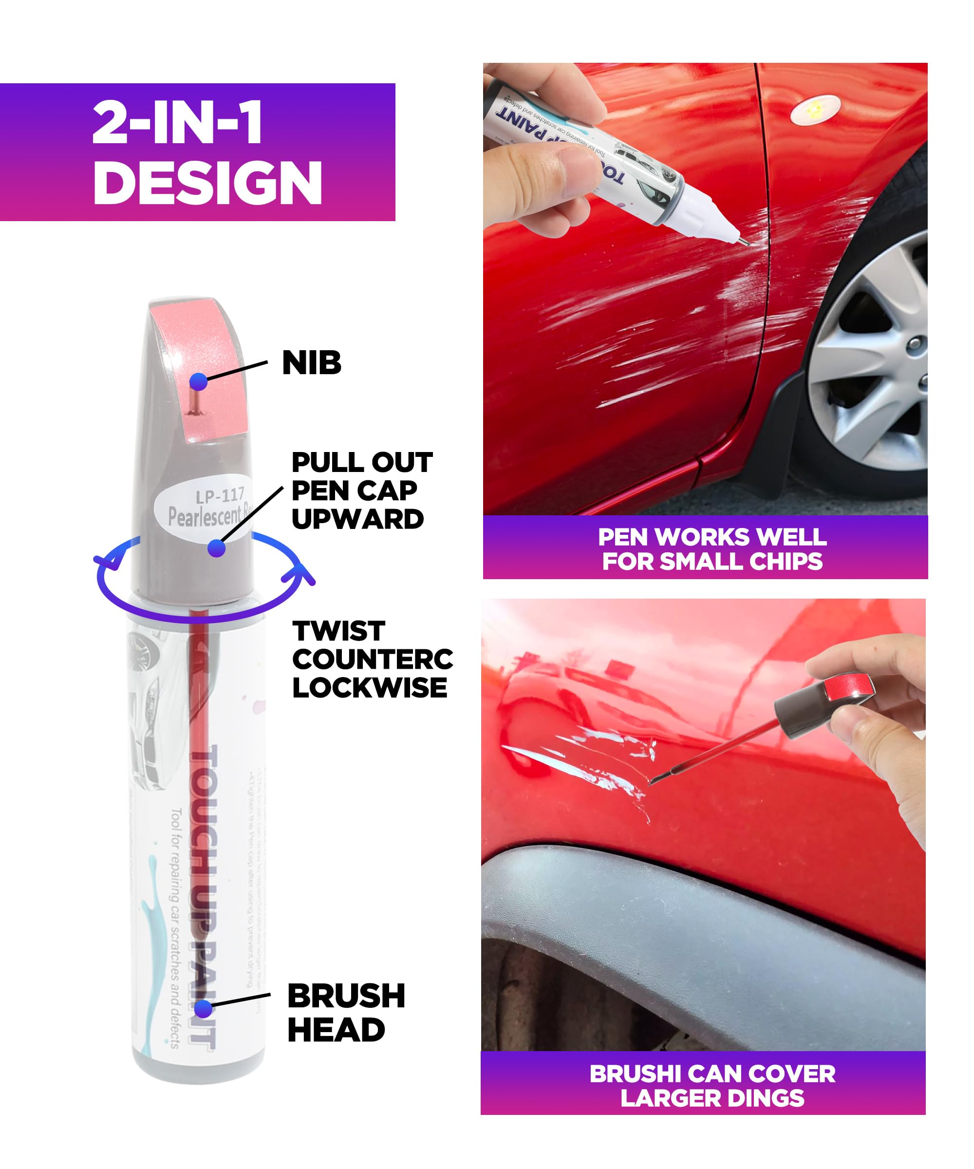 YAKEFLY 2-in-1 Car Touch Up Paint Pen - Automotive Scratch Repair Kit for Quick & Easy Fixes - Perfect for Minor Scratches, Chips & Paint Damage (Red) - Ideal for Cars, Trucks & SUVs