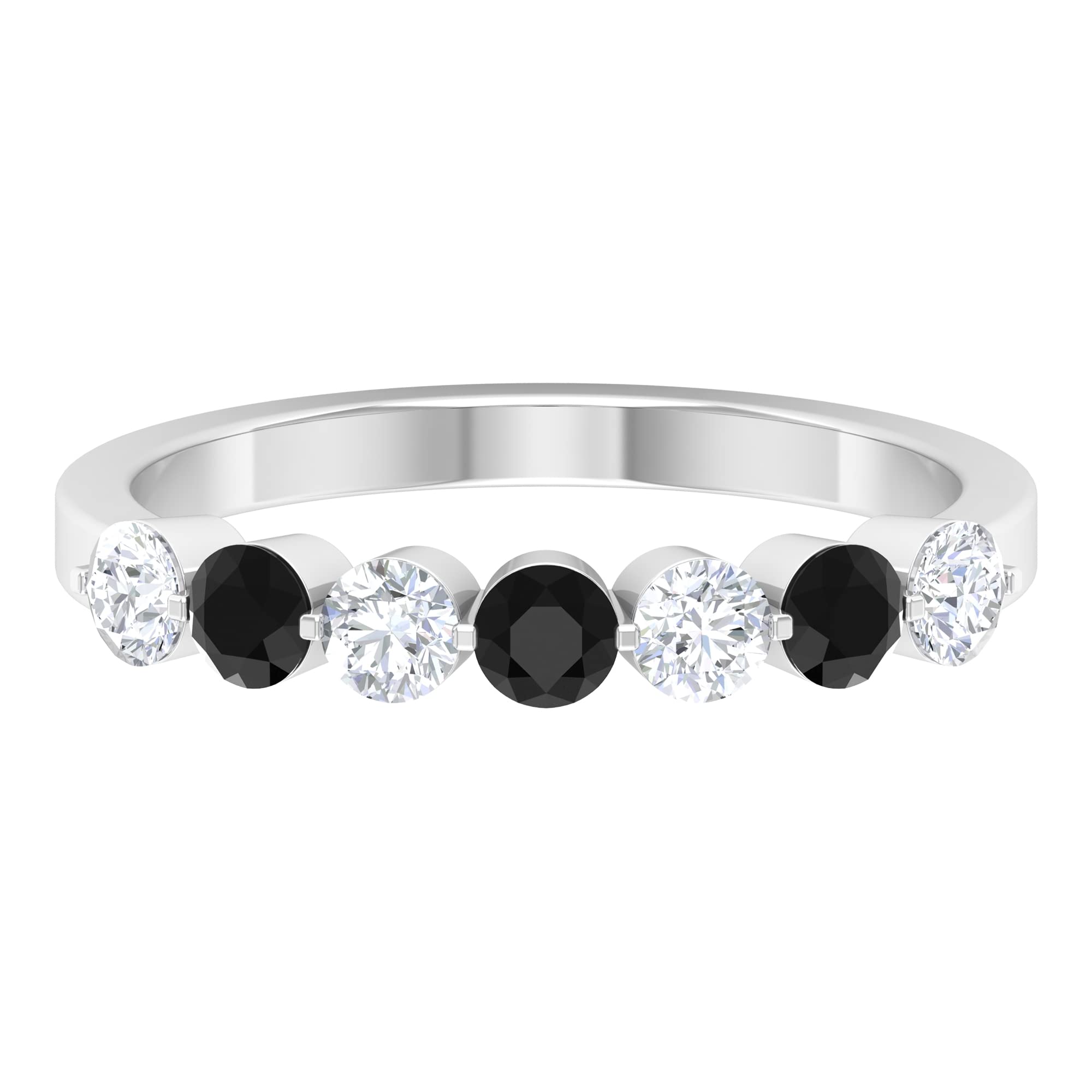 3/4 CT Black Spinel & Moissanite Half Eternity Ring in 14K Solid Gold - Elegant Stackable Wedding Band, Anniversary Gift for Her, Perfect for Everyday Wear & Special Occasions
