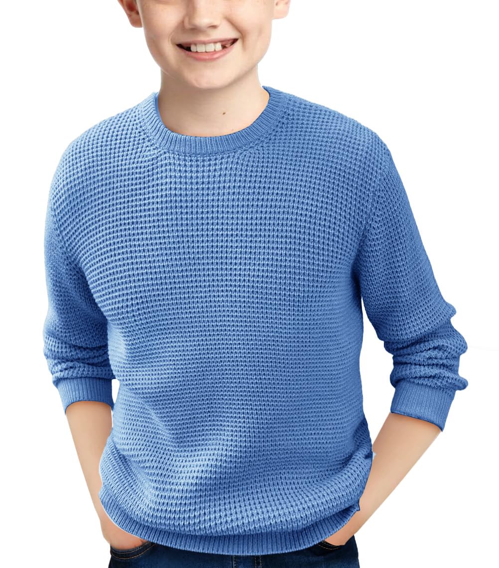 **Haloumoning Boys' Casual Pullover Sweaters - Chunky Crewneck Waffle Knit Jumper Tops for Kids (Ages 4-14) - Cozy & Stylish for School, Playdates & Outdoor Adventures**