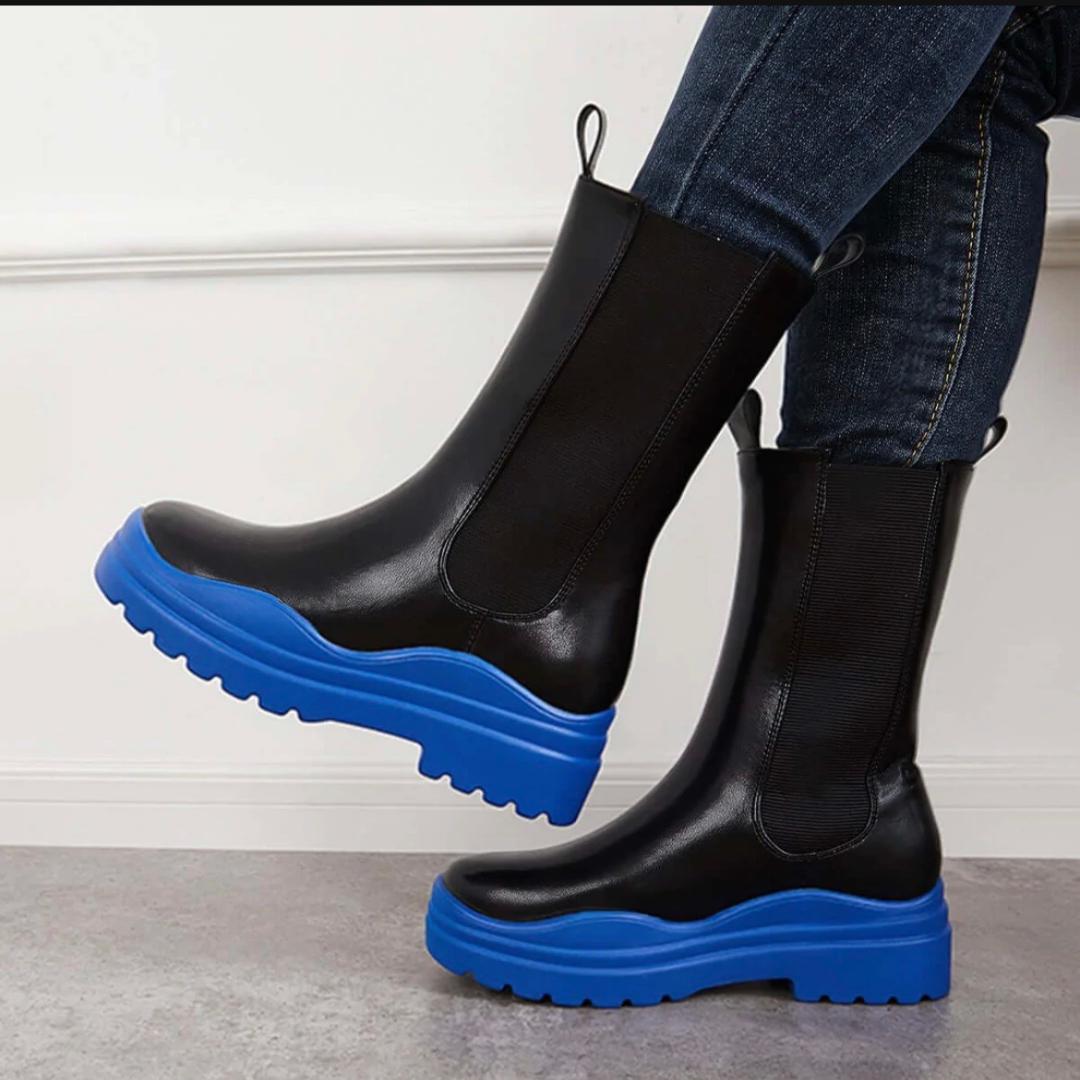 Cendi Booties for Women - Comfortable Black & Blue Winter Boots for Casual Wear, Outdoor Walking, and Cold Weather Fashion