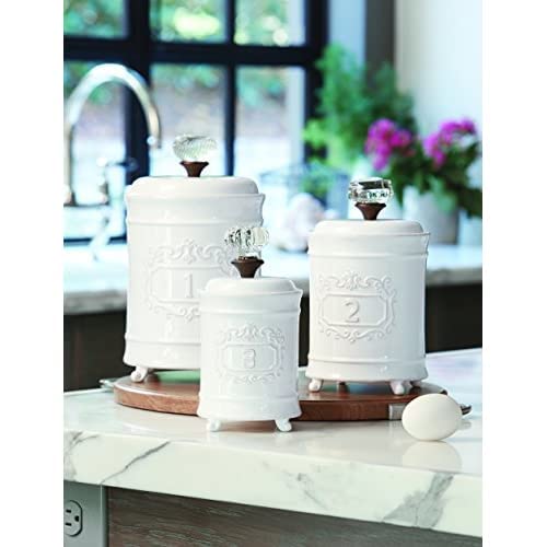 Mud Pie Kitchen Canister Set of 3 - White Ceramic Storage Containers for Flour, Sugar & Coffee | Pantry Organization & Home Decor