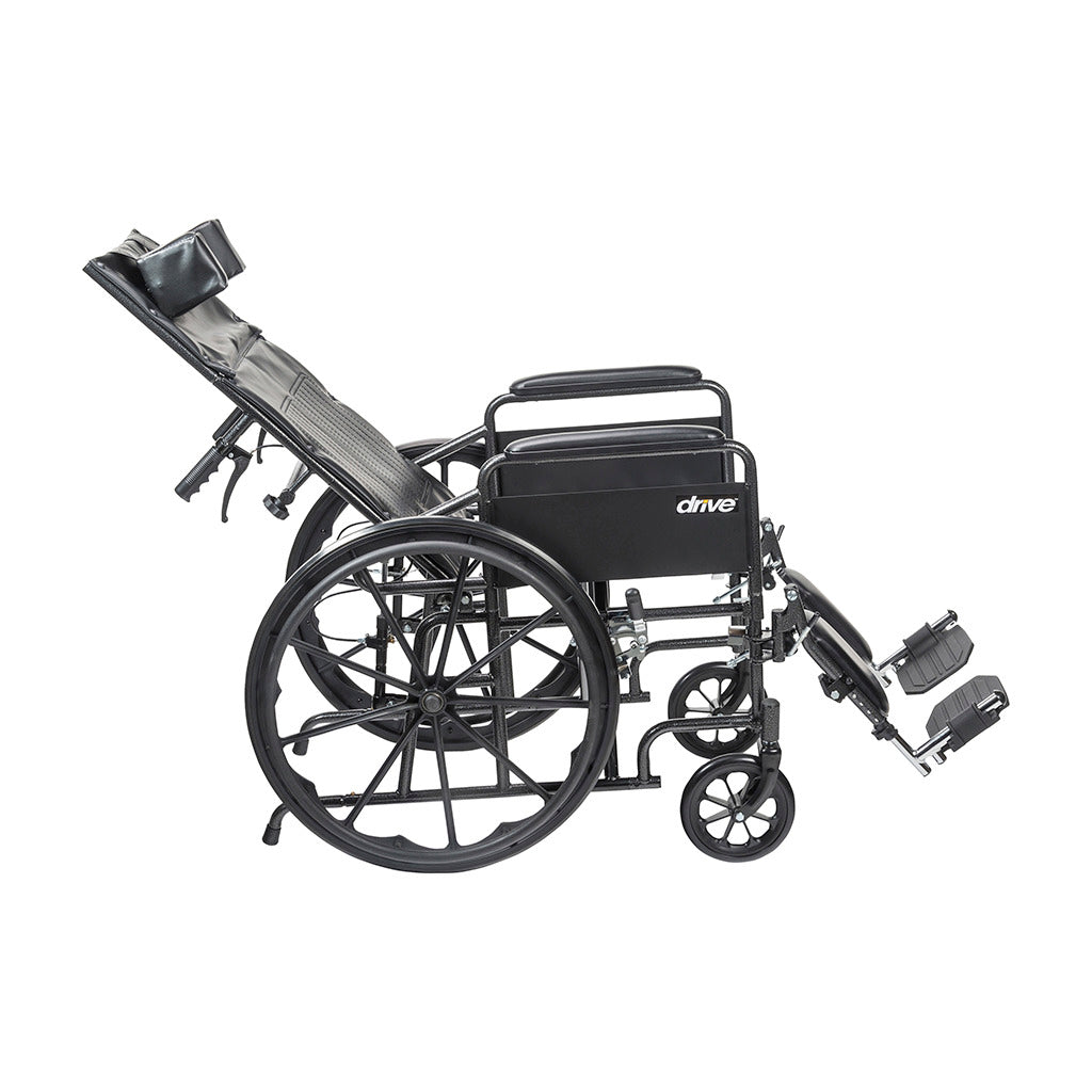 Premium Silver Sport Reclining Wheelchair with Adjustable Elevating Leg Rests - Lightweight Mobility Aid for Seniors & Recovery - Perfect for Home Use, Travel, and Outdoor Activities