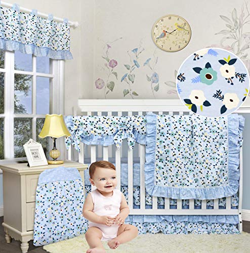 Brandream 6-Piece Crib Bedding Set for Girls - 100% Cotton Farmhouse Floral Nursery Bedding with Boho Style Sheets | Perfect for Baby Showers, Nursery Decor & Newborn Gift Ideas