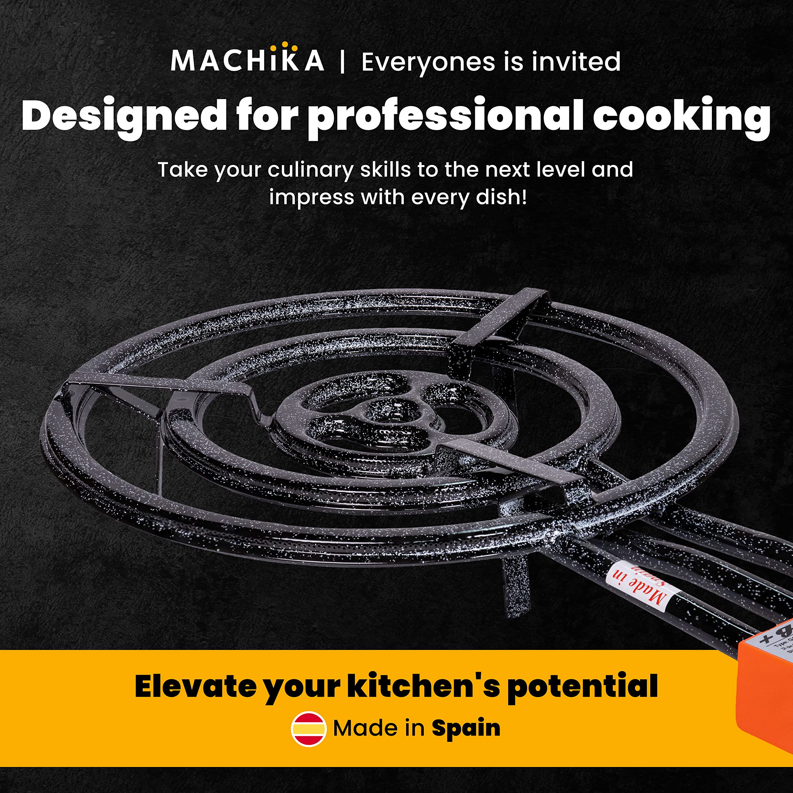 Machika L-60 Butane/Propane Burner - Professional 4-Ring Outdoor Gas Burner with Ceramic Coating for Paella Pans | Heavy-Duty Restaurant & Catering Equipment | Perfect for Outdoor Cooking, Camping, BBQ & Large Events | Fits 35-Inch Pans