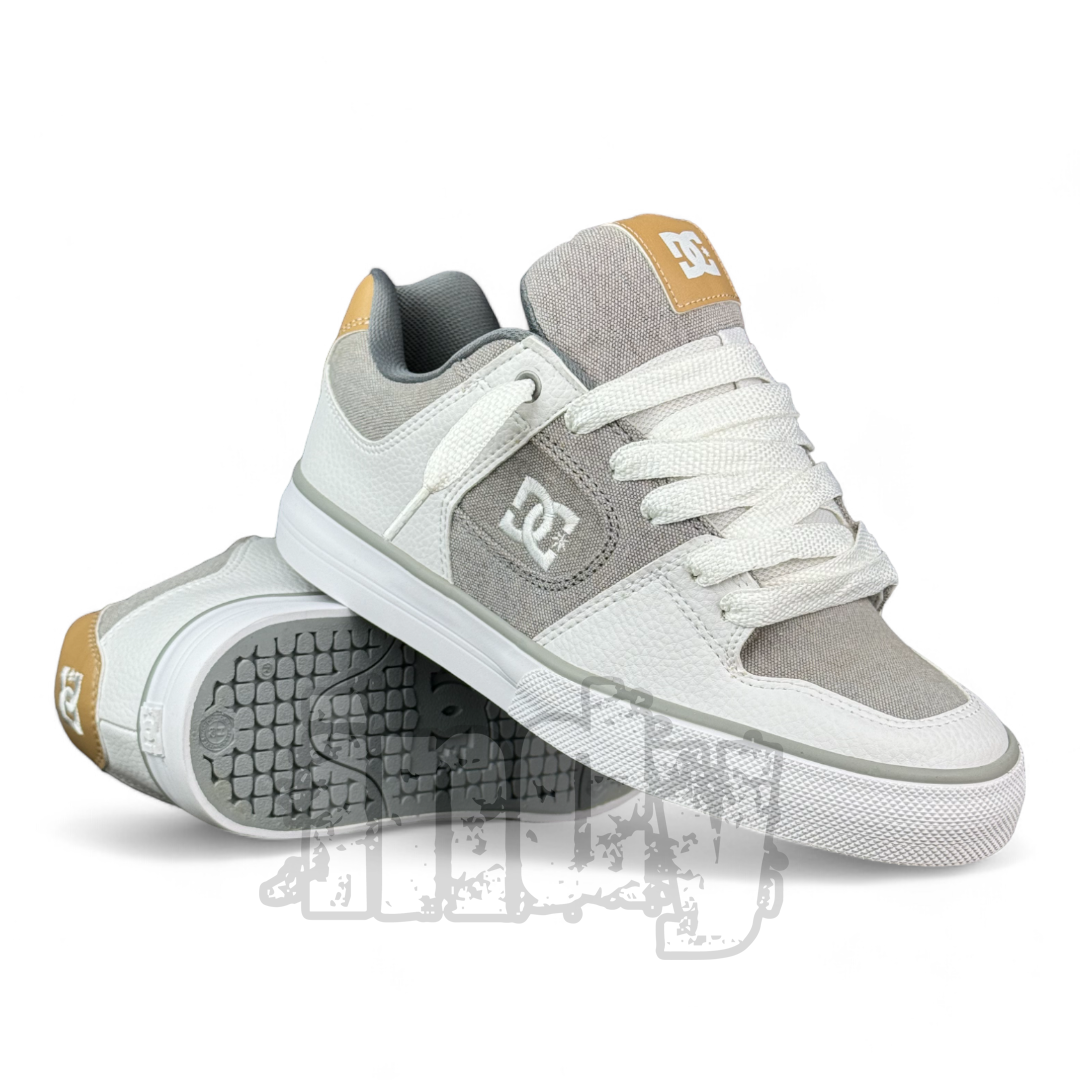 DC Pure Sneakers for Men - White, Gray & Brown Casual Shoes for Skateboarding, Streetwear & Everyday Comfort