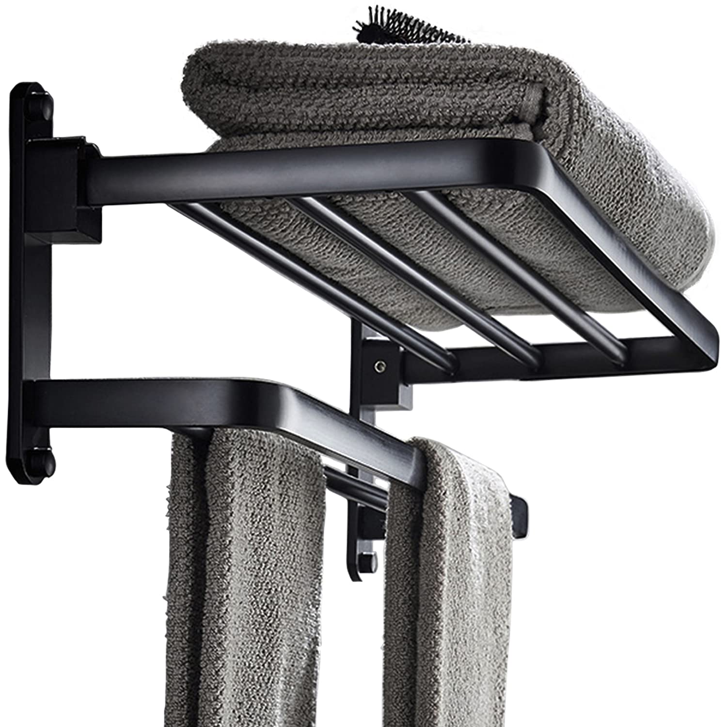 BOZWELL 24-Inch Bathroom Towel Rack with 2 Bars & Shelf - Matte Black BZ205-A | Space-Saving Storage for Hand & Bath Towels in Powder Rooms & Guest Baths