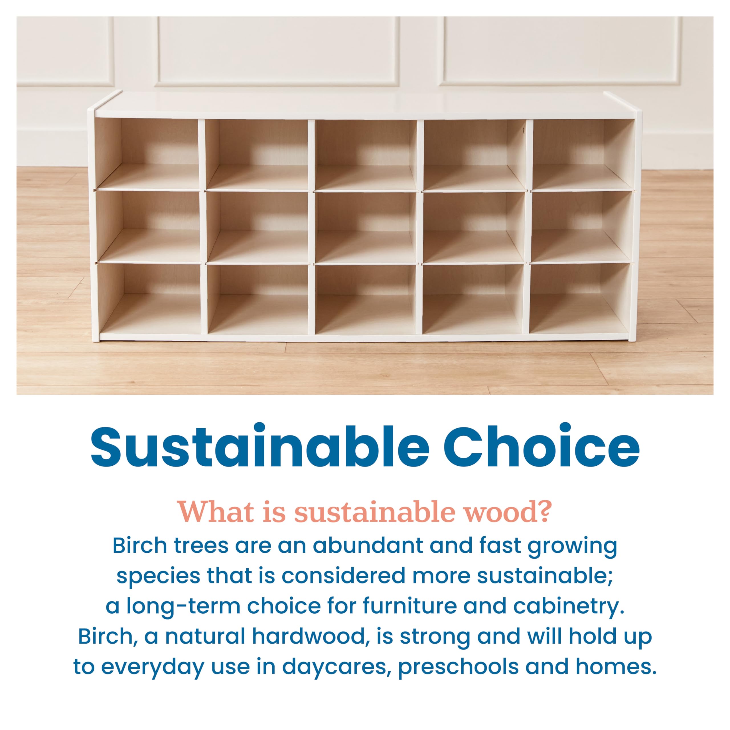 ECR4Kids 15-Cubby Storage Cabinet with Trays, 3x5 Organizer for Classroom, School, or Home - White Wash Finish - Perfect for Toys, Books, and School Supplies Storage