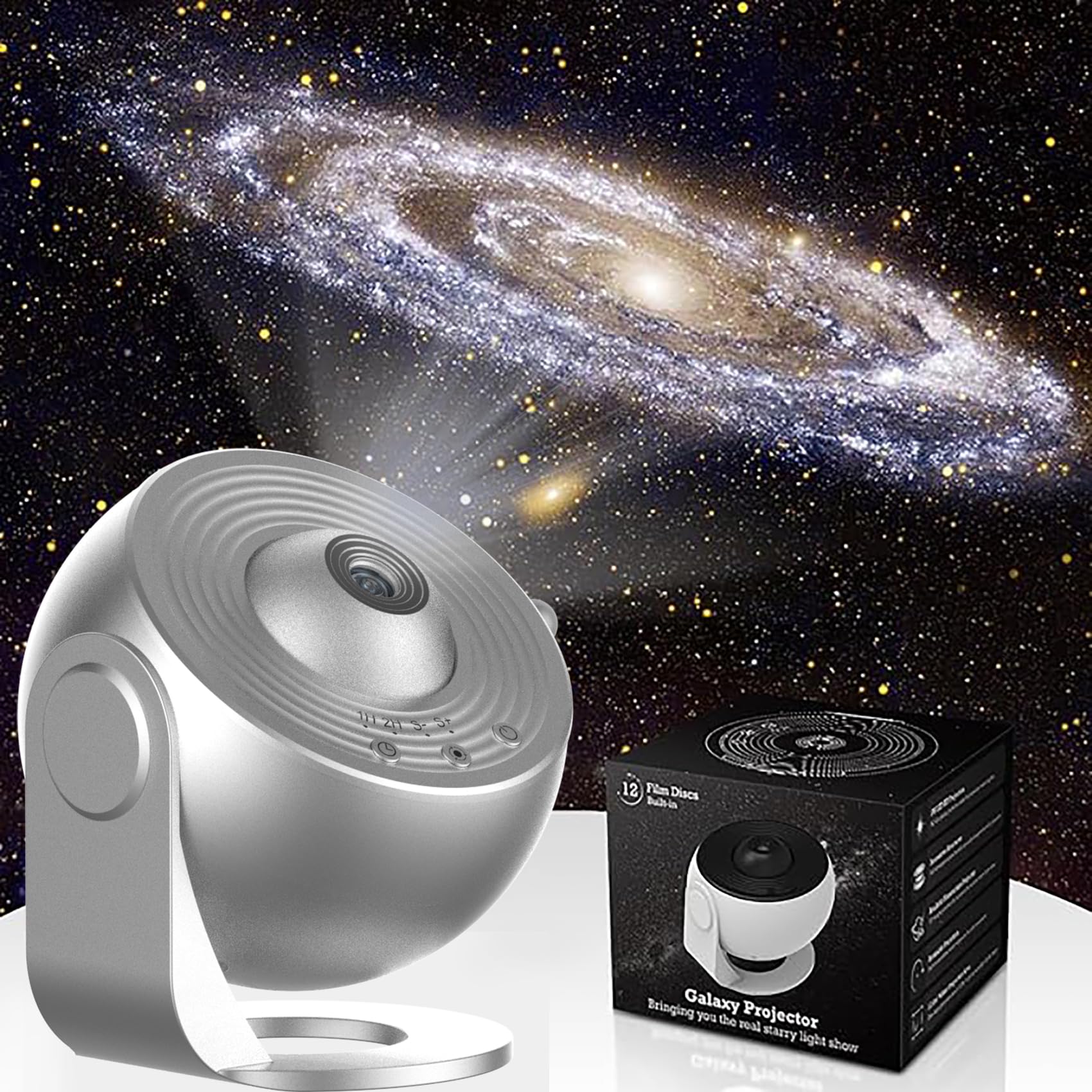Elec3 Ultra Clear Star Projector with 12 Replaceable Galaxy Discs, 360° Rotation Night Light for Kids - Perfect for Bedroom, Nursery, Valentine's & Birthday Gifts (Silver)