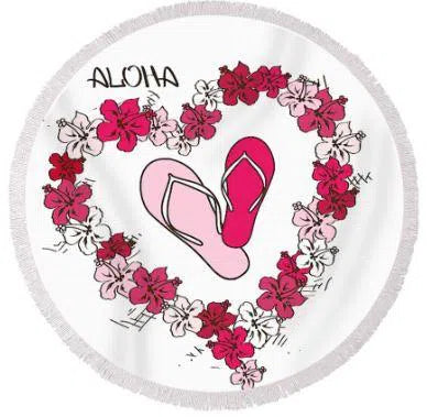 Premium Aloha Slippers Round Beach Towel - Soft & Absorbent Hawaiian-Themed Towel for Pool, Beach, and Vacation Use