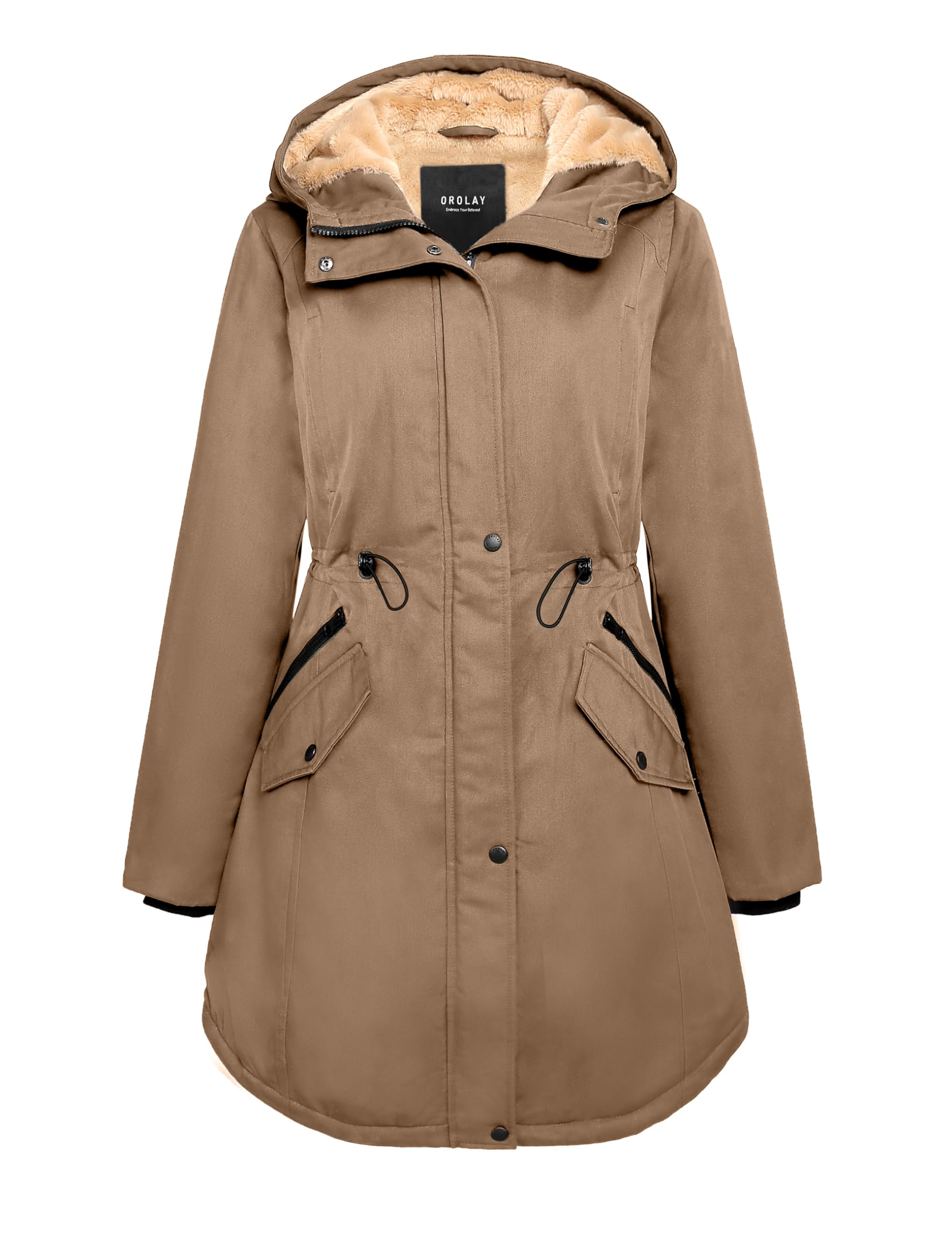 Orolay Women's Thick Fleece-Lined Parka Winter Coat - Warm Hooded Jacket with Pockets for Outdoor Activities & Cold Weather