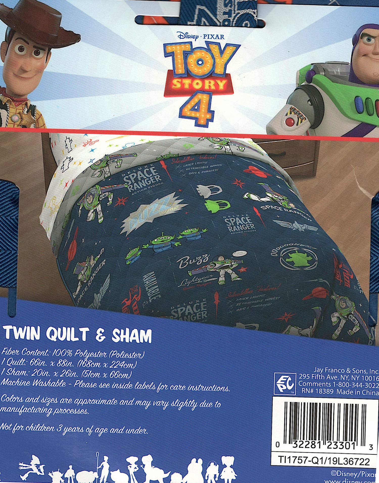 Pixar Disney Toy Story 4 Space Ranger Twin Quilt and Pillow Sham Set - Soft Bedding for Kids Room, Boys Girls Bedroom Decor, Perfect Gift for Toy Story Fans