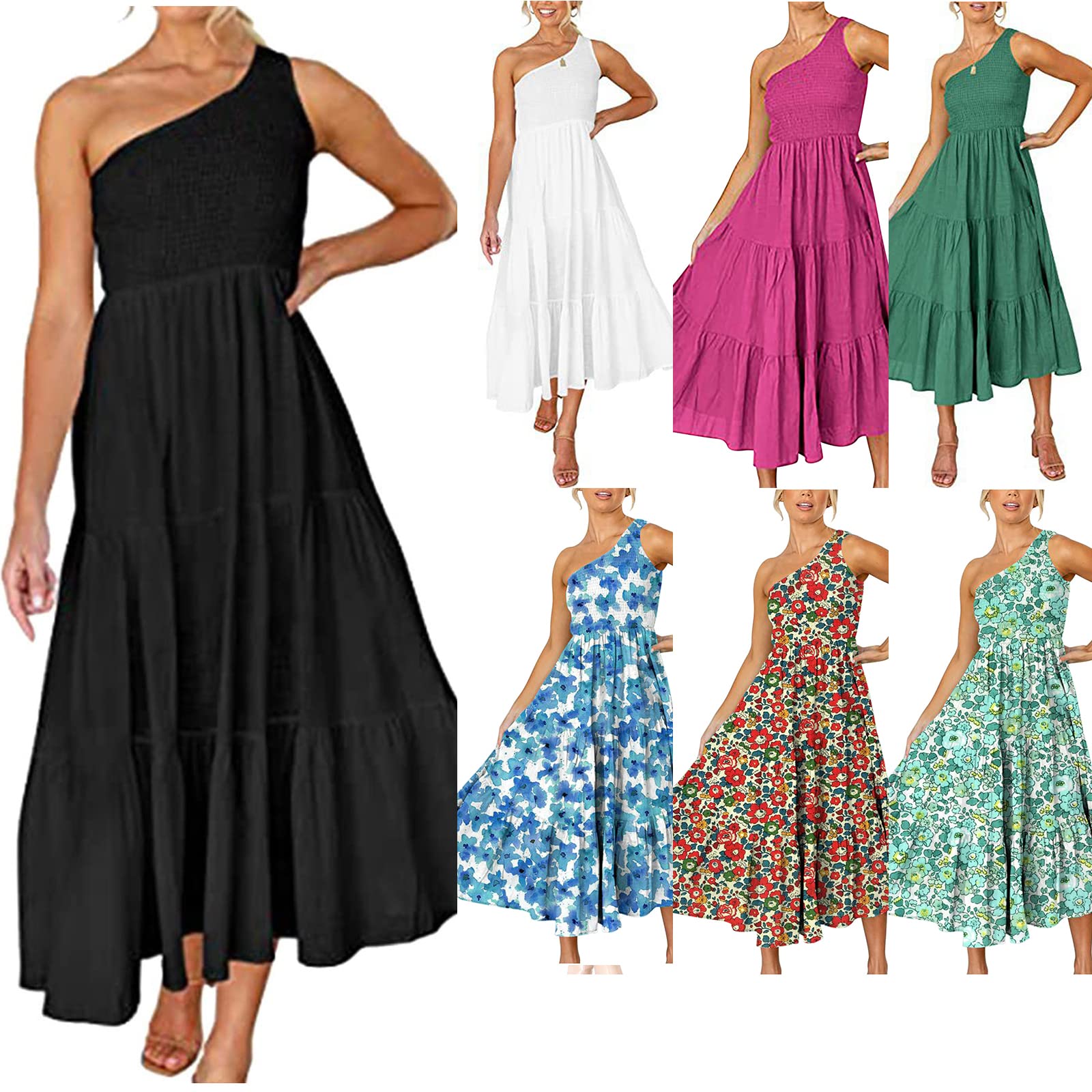 CRITY Women's Off The Shoulder Summer Dress - Bohemian Floral Print Maxi Dress, Sleeveless Beach Party Midi Dress for Vacation, Date Night & Outdoor Events