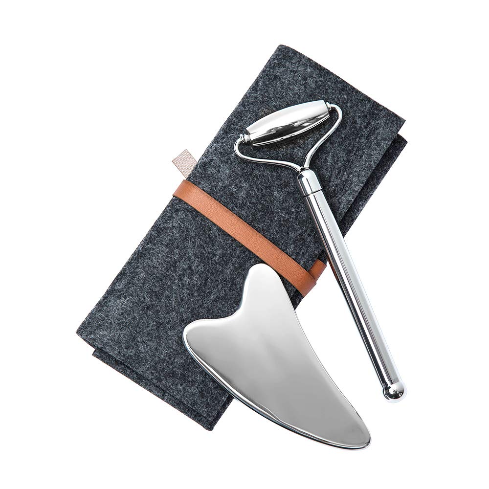 Stainless Steel Face Roller & Gua Sha Set - Anti-Aging Facial Massager for Wrinkles, Mini Eye Roller - Durable, Noiseless Design for Skincare & Relaxation at Home or Travel