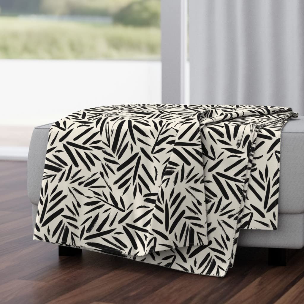 Soft Plush Minky Throw Blanket 50x70 Inches - Brush Leaves Black Cream White Botanical Print Cozy Blanket for Bed, Couch & Nursery | Perfect Gift for Home Decor