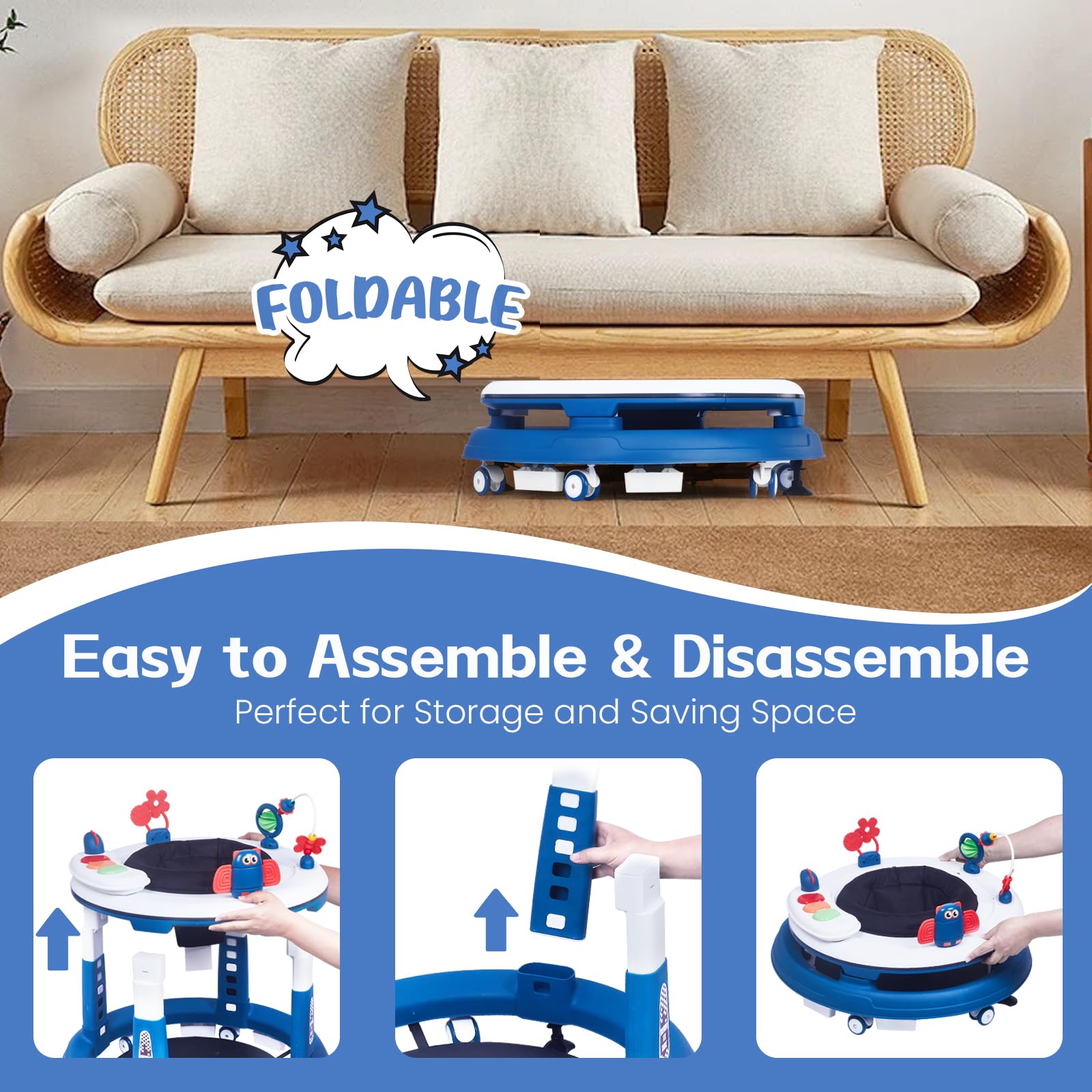 5-in-1 Adjustable Baby Walker with Wheels - Foldable Activity Walker for Infants 6-18 Months | Bouncer, Learning Mode, Music & Foot Pad | Perfect for Boys & Girls Learning to Walk | Ideal for Playtime, Early Development & Indoor Exploration