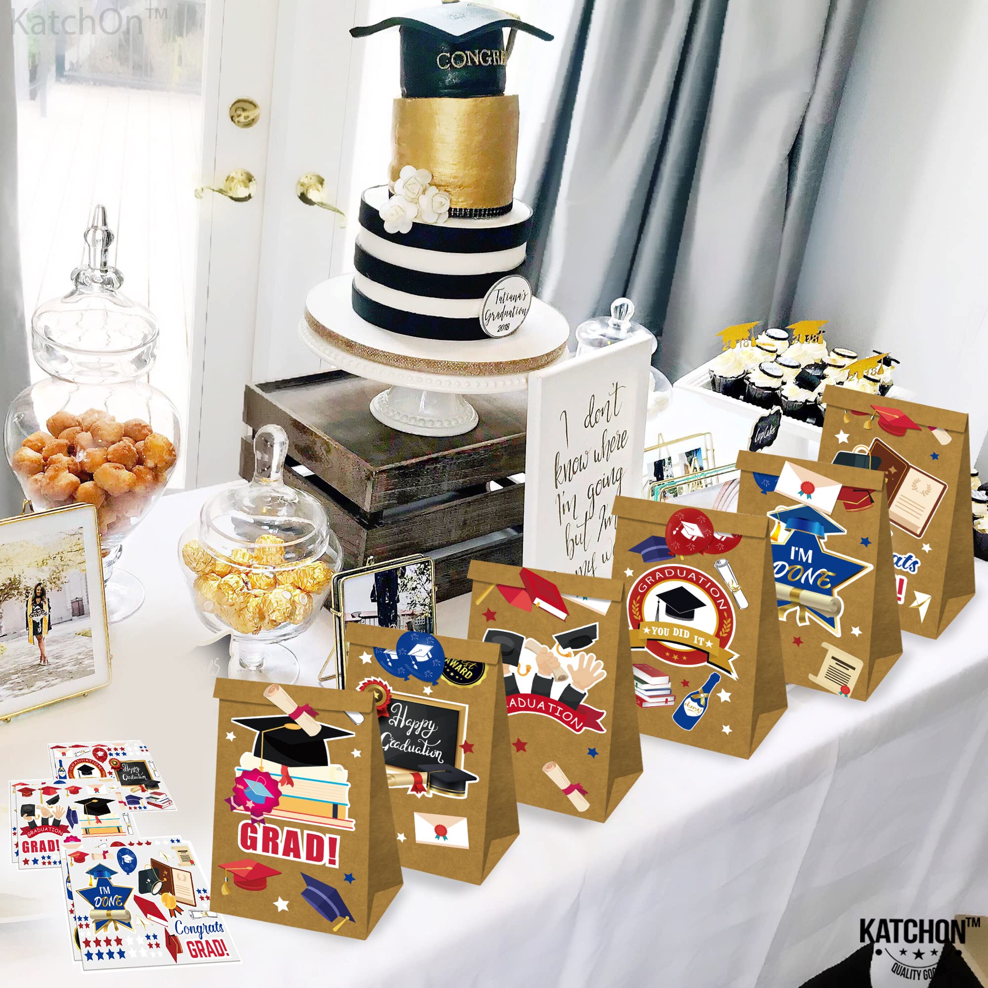KatchOn Graduation Gift Bags 2025 - Pack of 18 | Premium Grad Party Favors with Decorative Stickers | Graduation Party Supplies & Decorations | Perfect for High School & College Graduation Celebrations