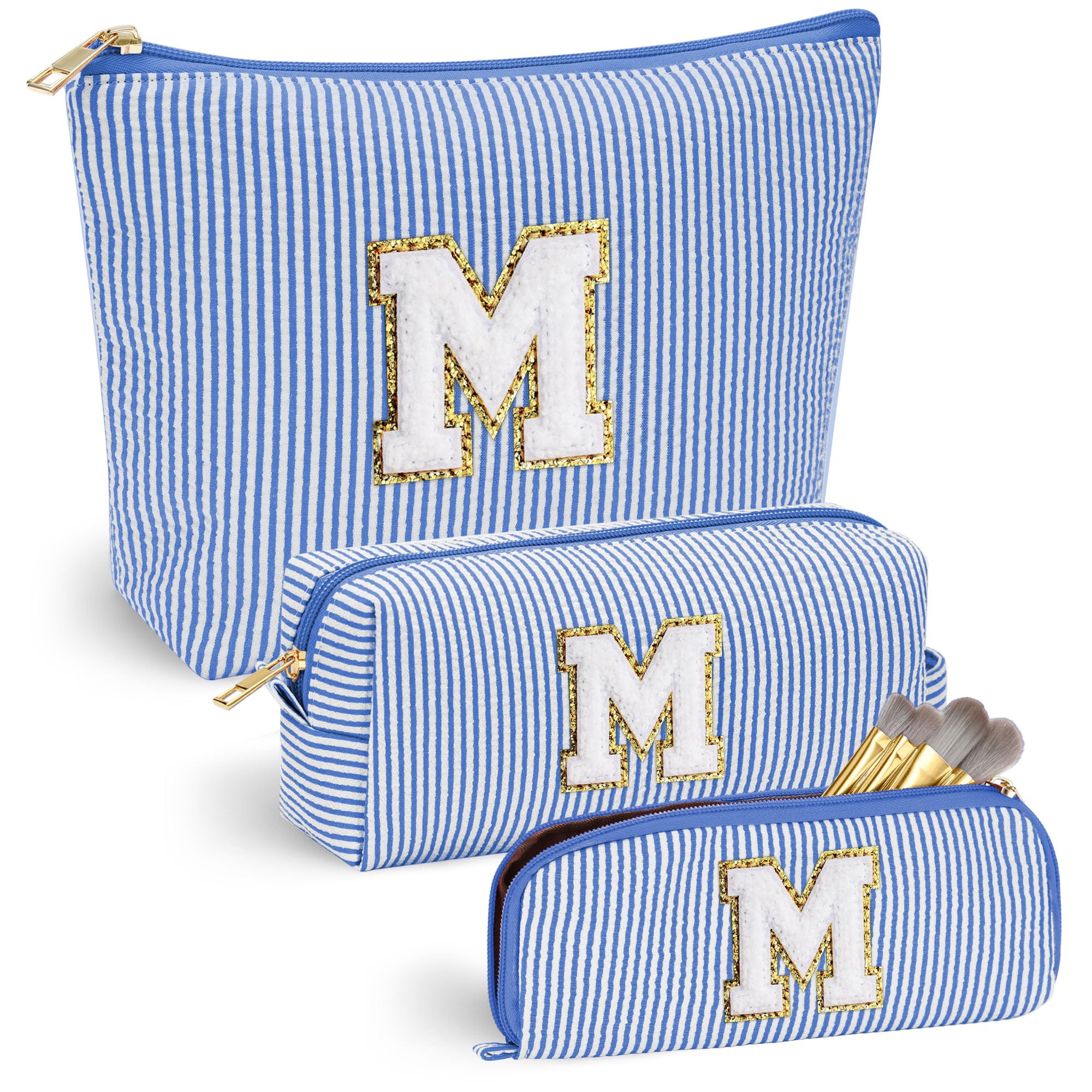 YOOLIFE Personalized Initial Makeup Bag - Cute Travel Cosmetic Organizer for Women | Perfect Bridesmaid Gift, Best Friend Birthday Present & Hostess Gift Idea | Great for Travel, Bachelorette Parties & Everyday Makeup Storage
