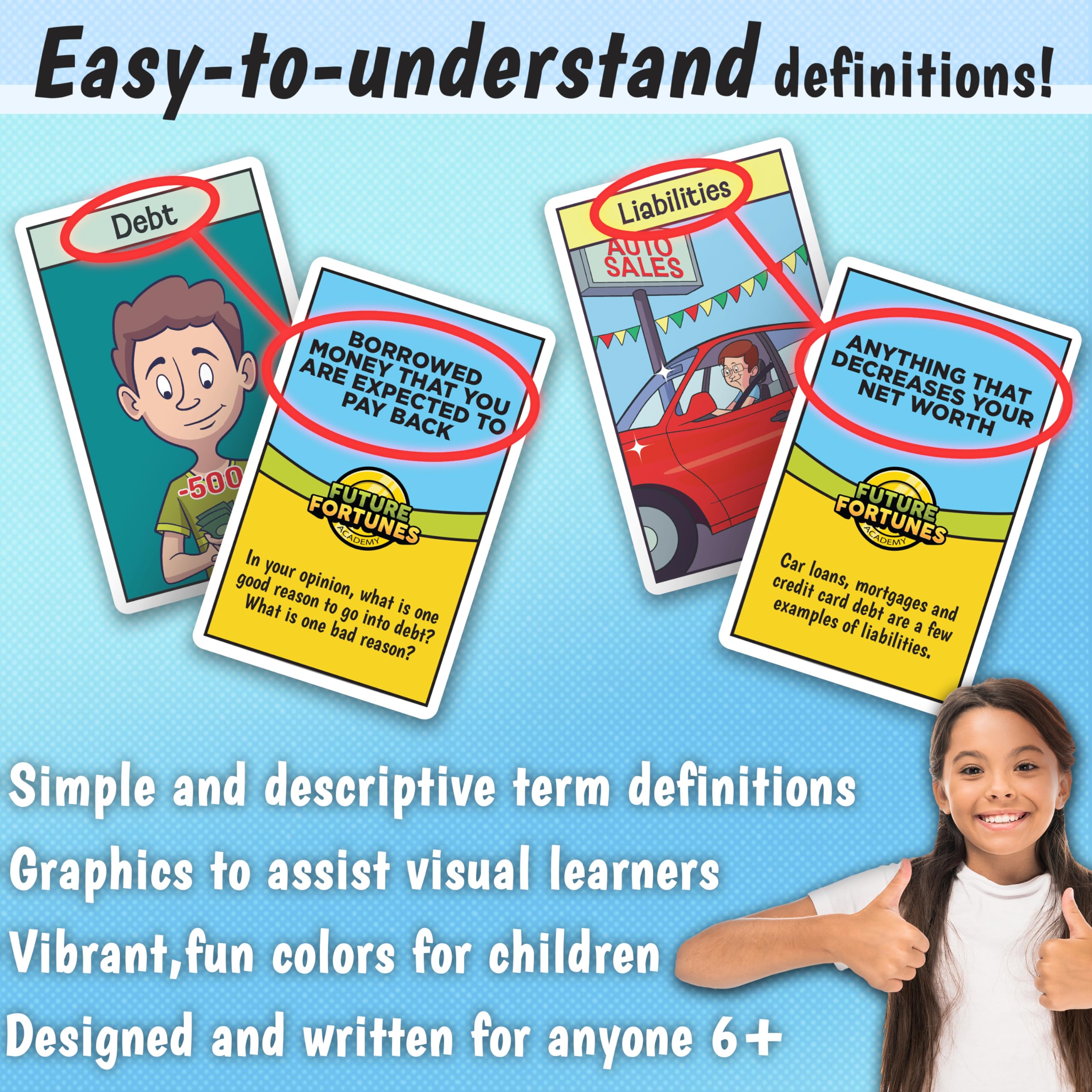 Financial Literacy Flash Cards for Kids - 52 Money Management Educational Game Cards - Learn Cash Flow, Stocks, Savings & Budgeting - Perfect for Middle School Students & Homeschooling - Great Classroom & Family Game Night Learning Resource