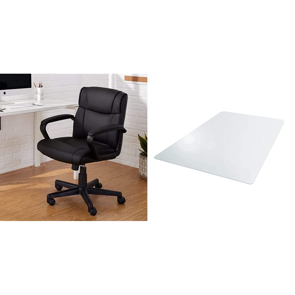Amazon Basics Ergonomic Office Desk Chair with Adjustable Height, Tilt & 360° Swivel - Black - Supports 275Lbs - Perfect for Home Office & Workspaces | Vinyl Chair Mat for Hard Floors 47