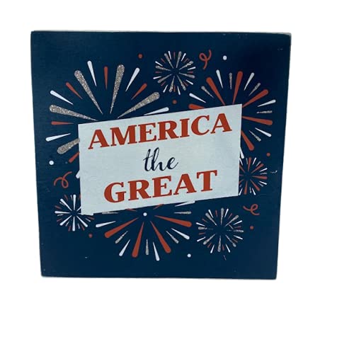 PBK Patriotic Decor - America The Great Wooden Box Sign | Rustic Home Wall Art | Perfect for 4th of July, Memorial Day & Patriotic Home Decor