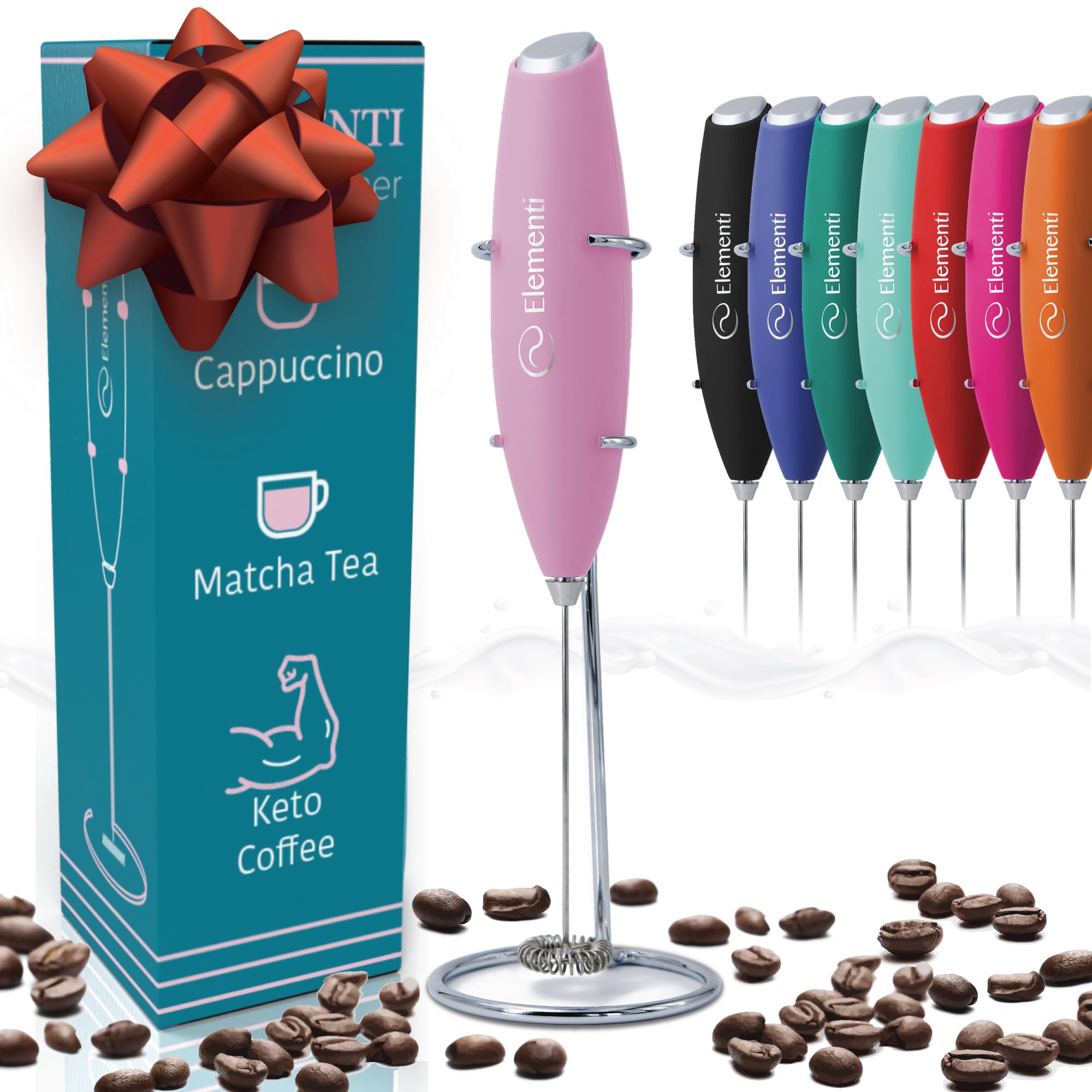 Handheld Electric Milk Frother - Mini Whisk for Coffee, Matcha, Hot Chocolate & Protein Shakes - Portable Battery-Powered Drink Mixer with Stand - Pastel Pink - Perfect for Home, Office & Travel Use