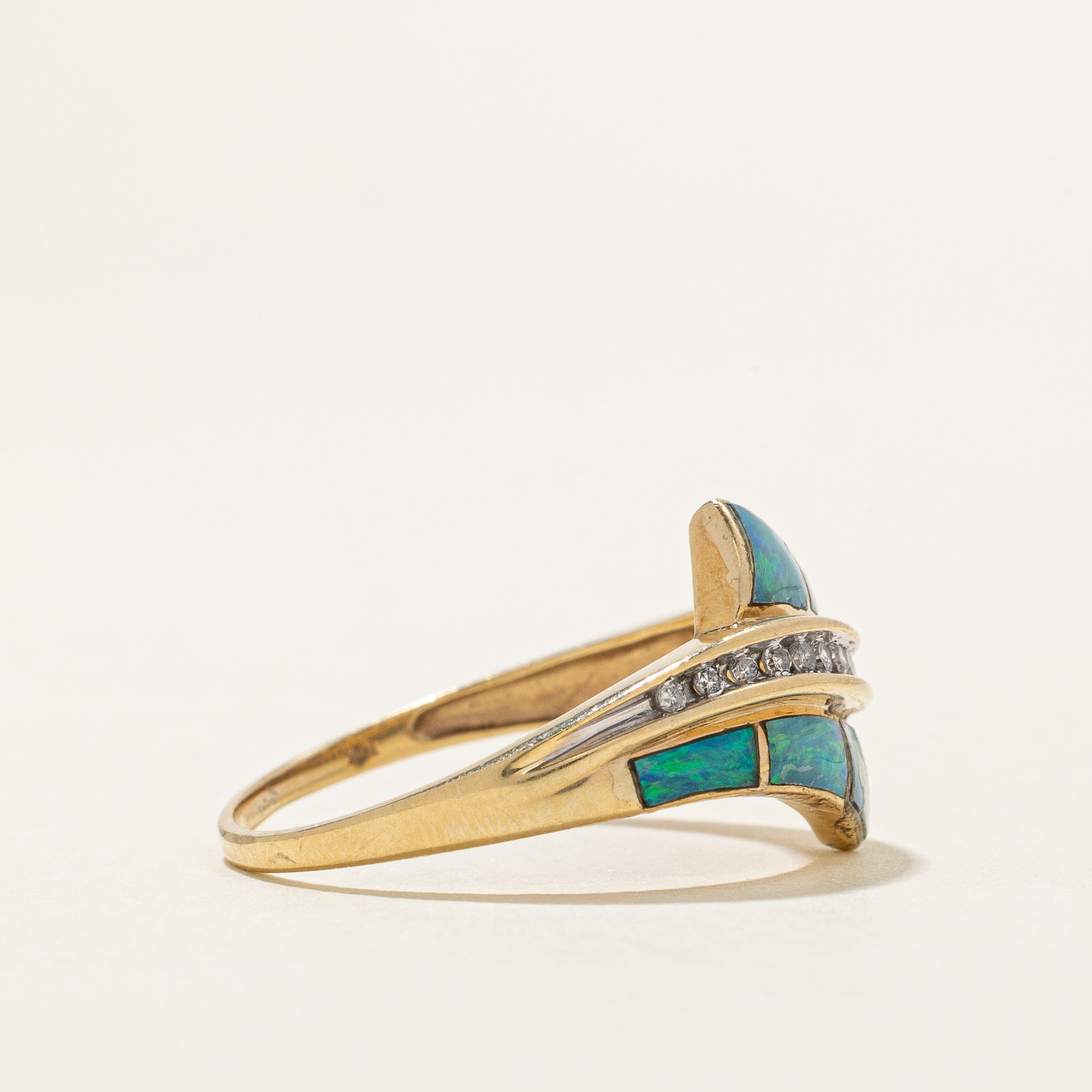 Opal and Diamond Wave Bypass Ring - 1.00ctw Opal with 0.10ctw Diamonds - Size 9.25 - Elegant Stackable Ring for Women, Perfect for Weddings, Anniversaries, and Special Occasions