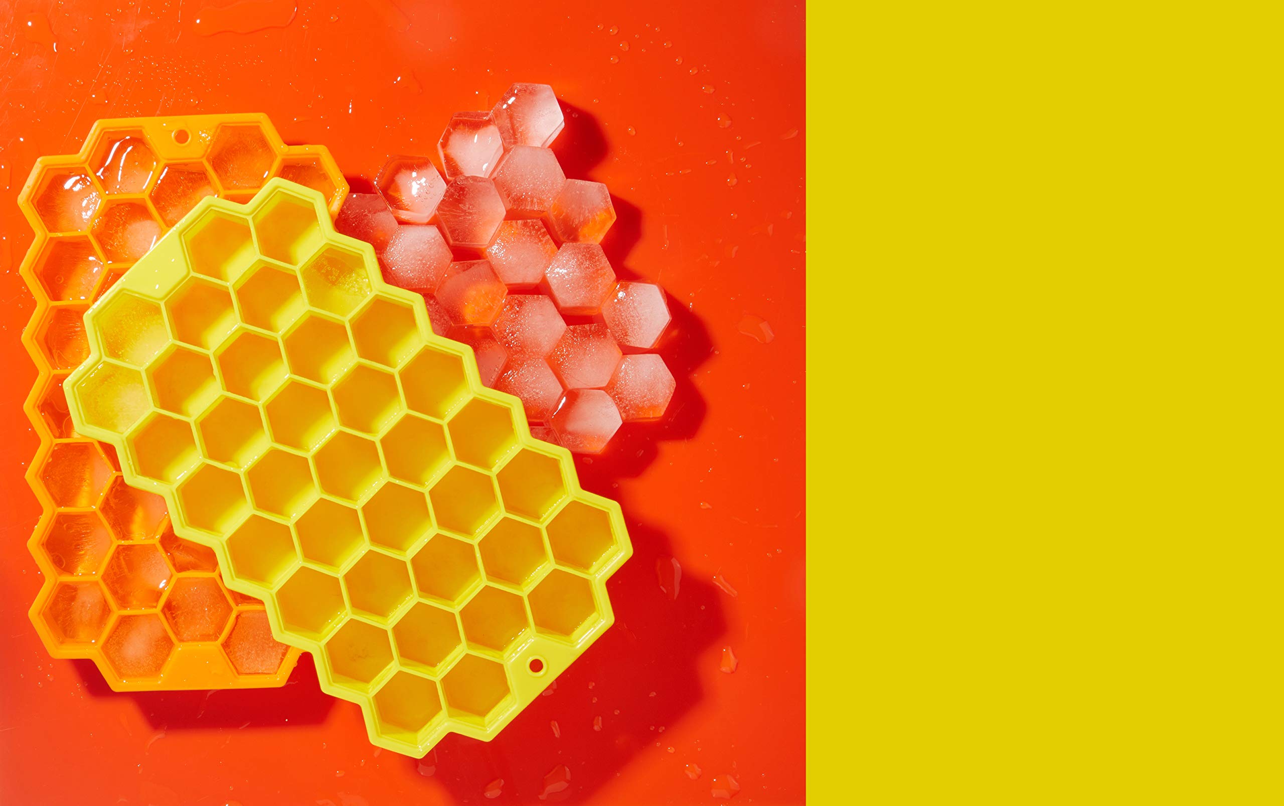 Evriholder Bee Chill Ice Cube Trays - 2 Pack Silicone Hexagonal Ice Molds for Cocktails, Whiskey & Drinks - Yellow & Orange BPA-Free Freezer Safe Ice Cube Maker for Parties & Home Bar