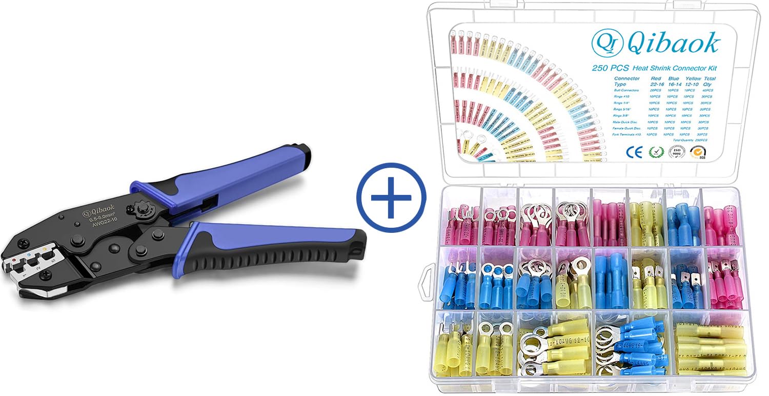 250 PCS Heat Shrink Wire Connectors Kit with Crimping Tool - Waterproof Electrical Connectors for Automotive, Marine & Home Wiring Projects