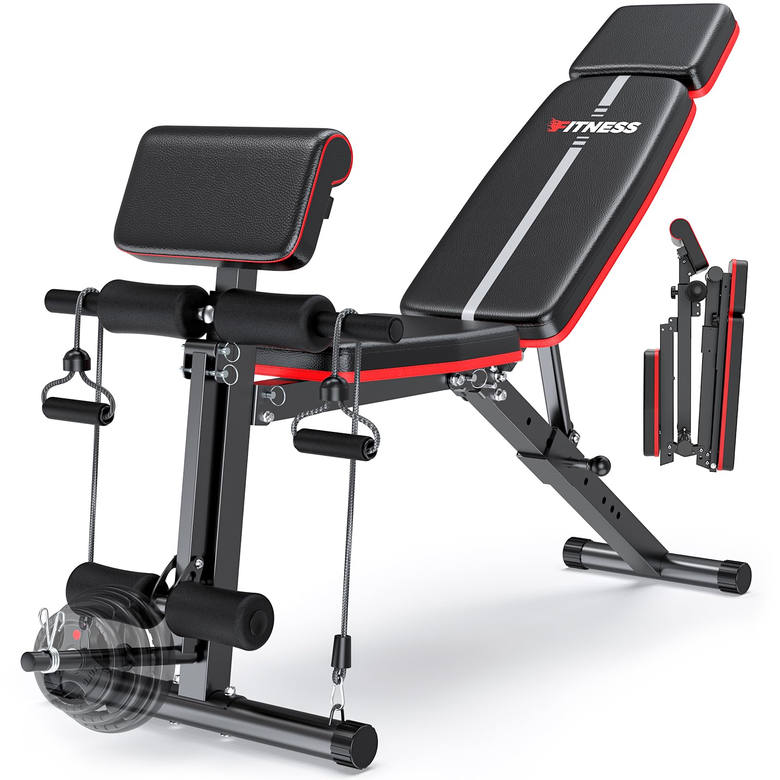XDDIAS Adjustable Weight Bench for Home Gym - Foldable Exercise Bench with Leg Extension & Preacher Curl Pad - Quick Adjustment Incline Bench Press for Strength Training & Full Body Workouts - Perfect for Small Spaces & Home Fitness Routines