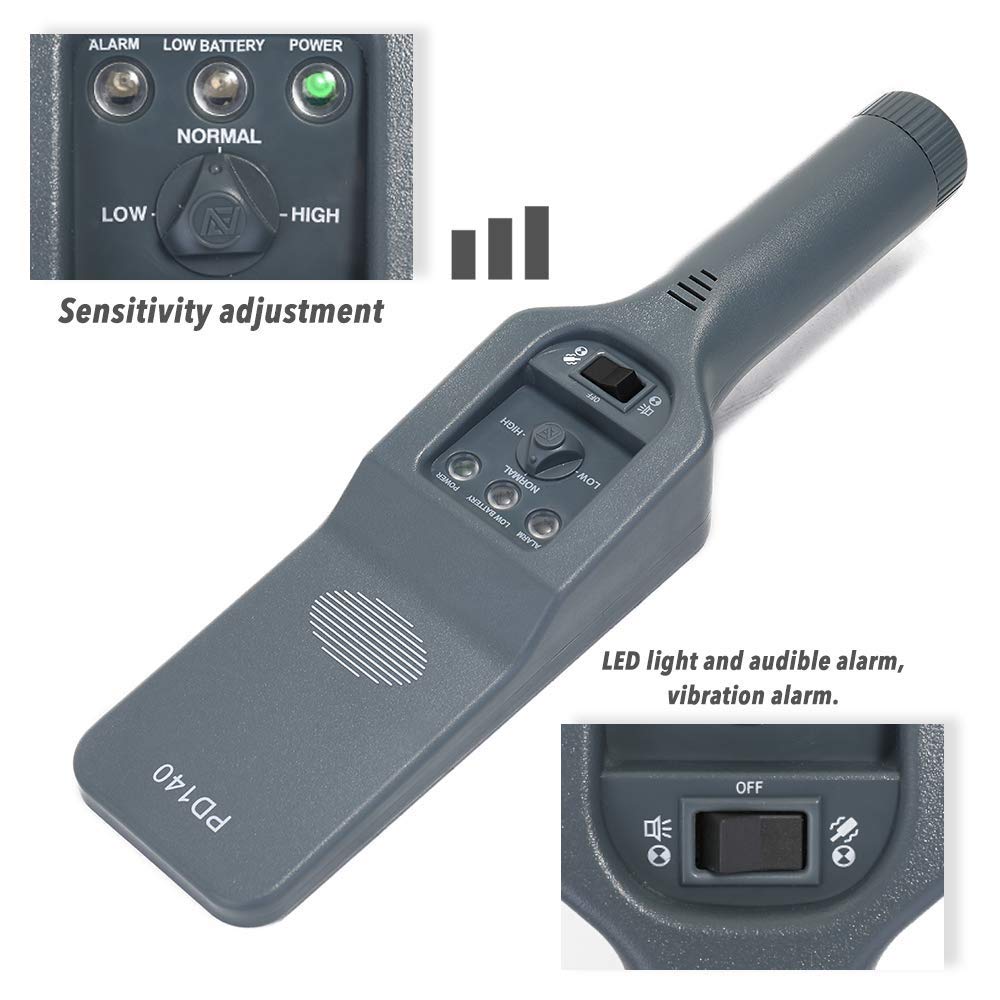 Professional Handheld Metal Detector with Adjustable Sensitivity - LED Light & Sound Vibration Alerts for Security Screening | Detects Weapons, Knives & Metal Objects | Ideal for Airports, Schools, Events & Home Security