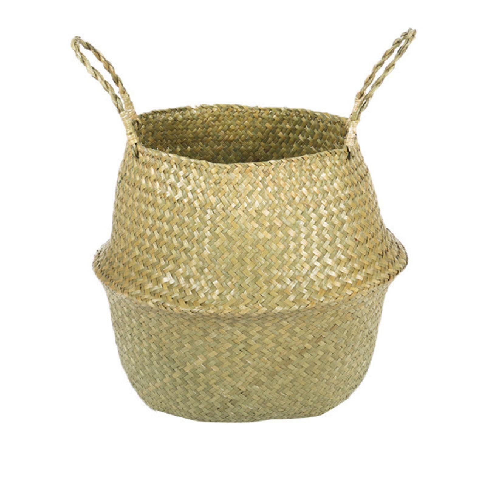 Handmade Natural Seagrass Woven Storage Basket - Foldable Home Organizer for Laundry, Toys & Closet (35x31cm) | Eco-Friendly Wicker Basket for Bathroom, Nursery & Garden Decor