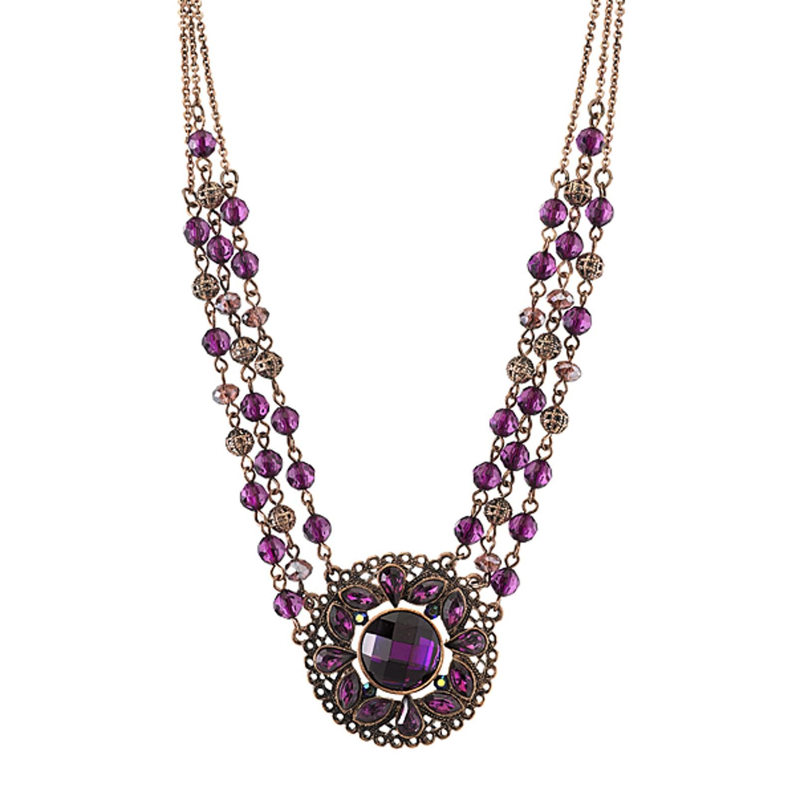 1928 Jewelry Amethyst Purple Bloom Statement Necklace - 16