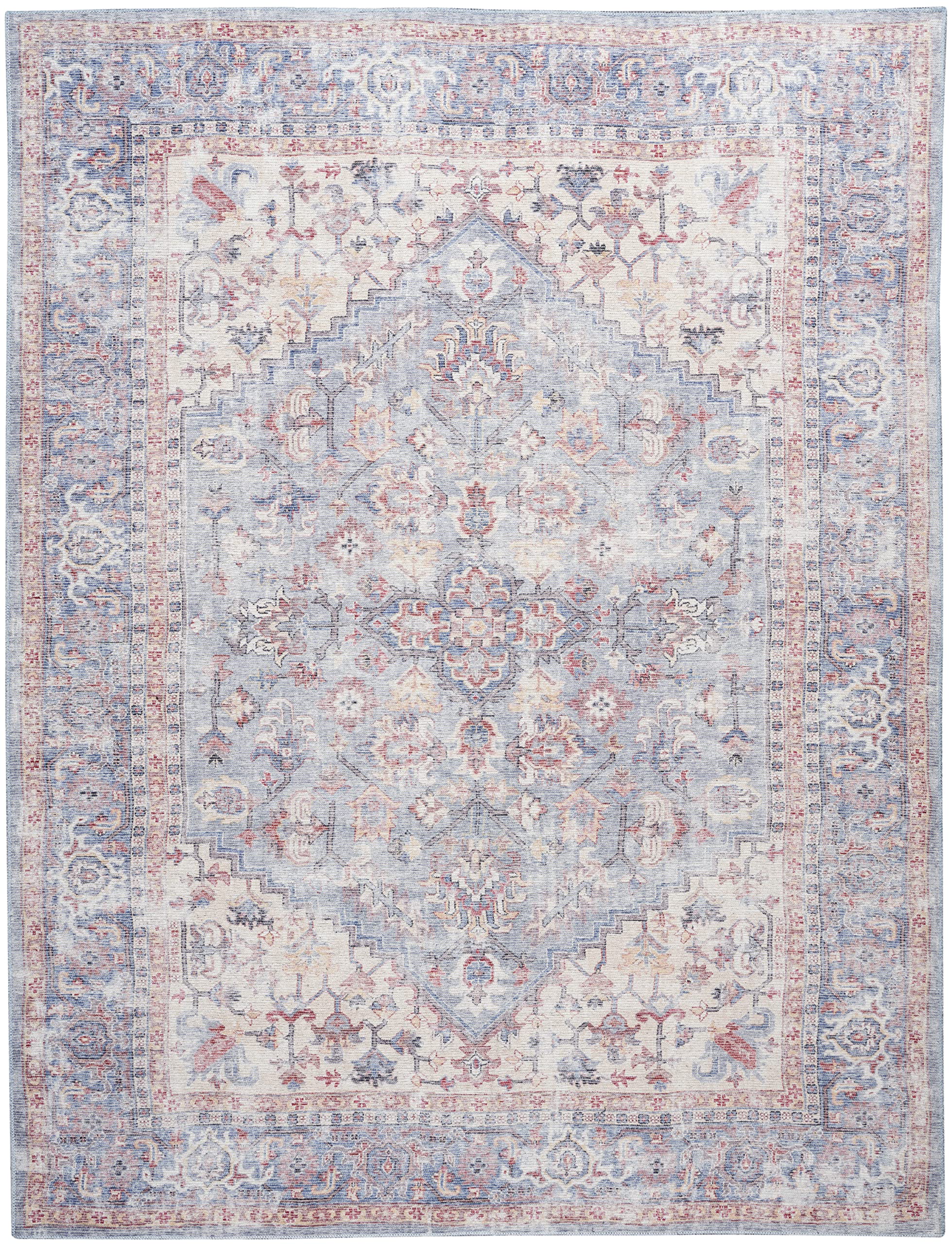 Nicole Curtis Bohemian Blue Area Rug 8x10 ft - Machine Washable, Non-Shedding, Easy to Clean - Perfect for Living Room, Bedroom, Dining Room & Kitchen Decor