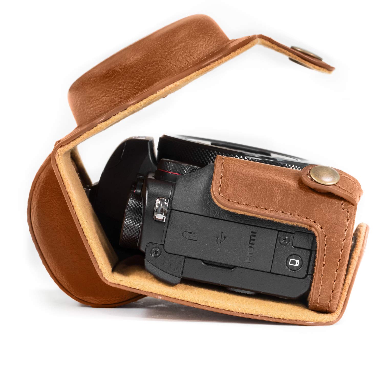 MegaGear Ever Ready PU Leather Camera Case Bag for Canon PowerShot G5 X G5X Digital Camera - Light Brown (MG689) - Perfect for Travel, Photography & Everyday Protection