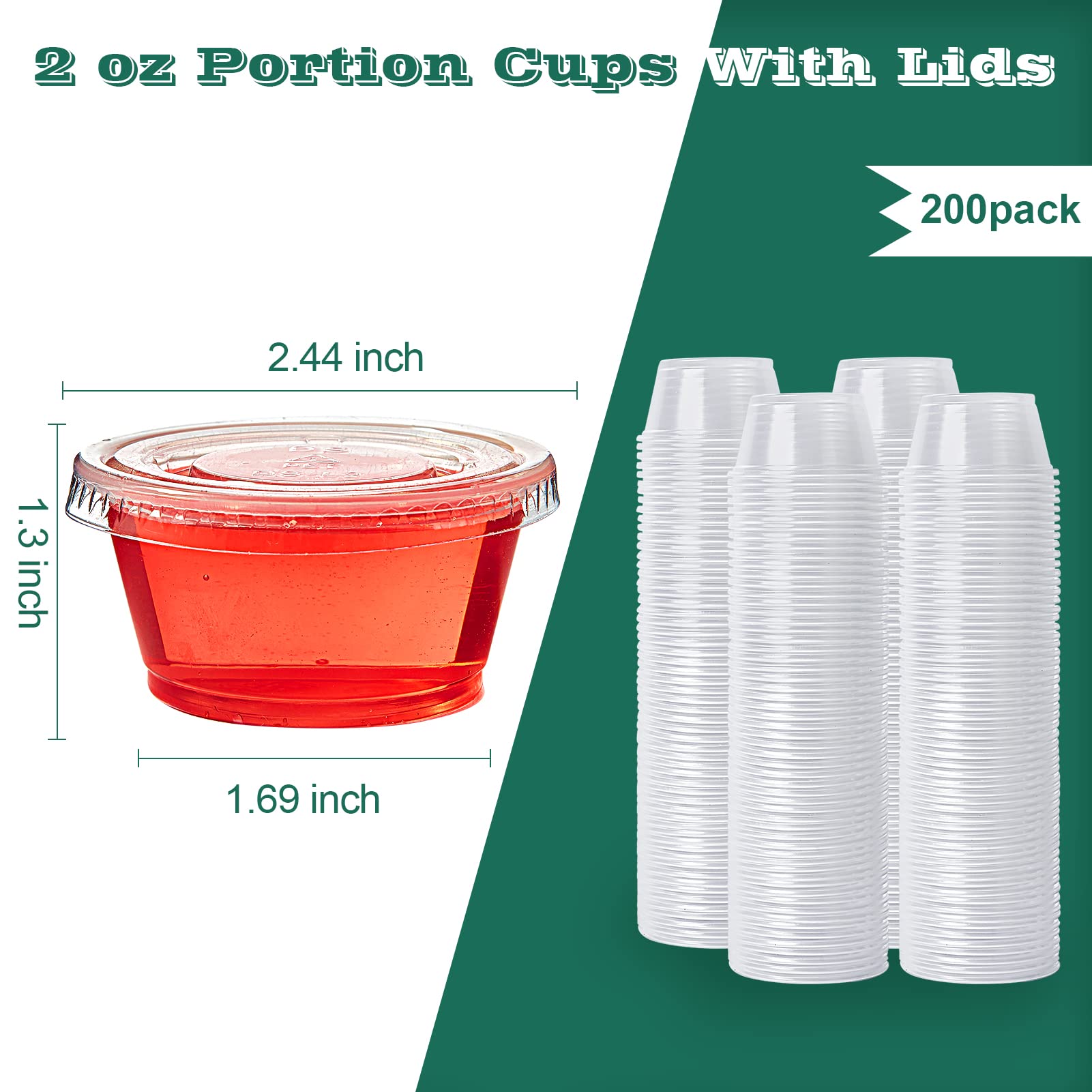 200 Sets 2 oz Disposable Plastic Portion Cups with Lids - Small Condiment Containers for Sauces, Dips, Dressings & Jelly Shots - Perfect for Restaurants, Catering, Parties & Home Use