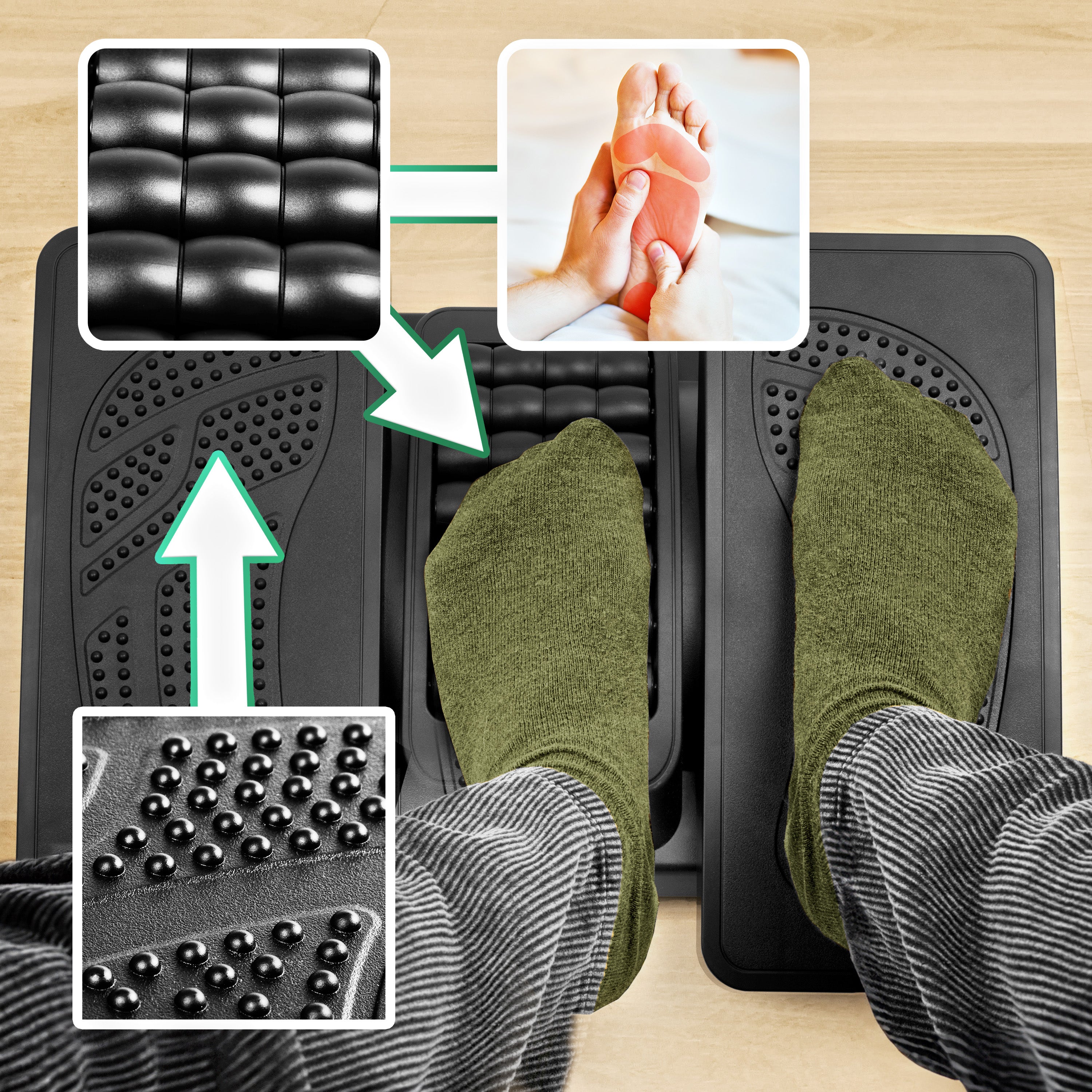 Duronic FT04 Ergonomic Footrest - Adjustable Height & Tilt Foot Rest with Massage Rollers & Textured Surface for Pain Relief - Ideal for Office, Home & Student Use - Perfect Under Desk Foot Support for Long Work Hours & Gaming Sessions
