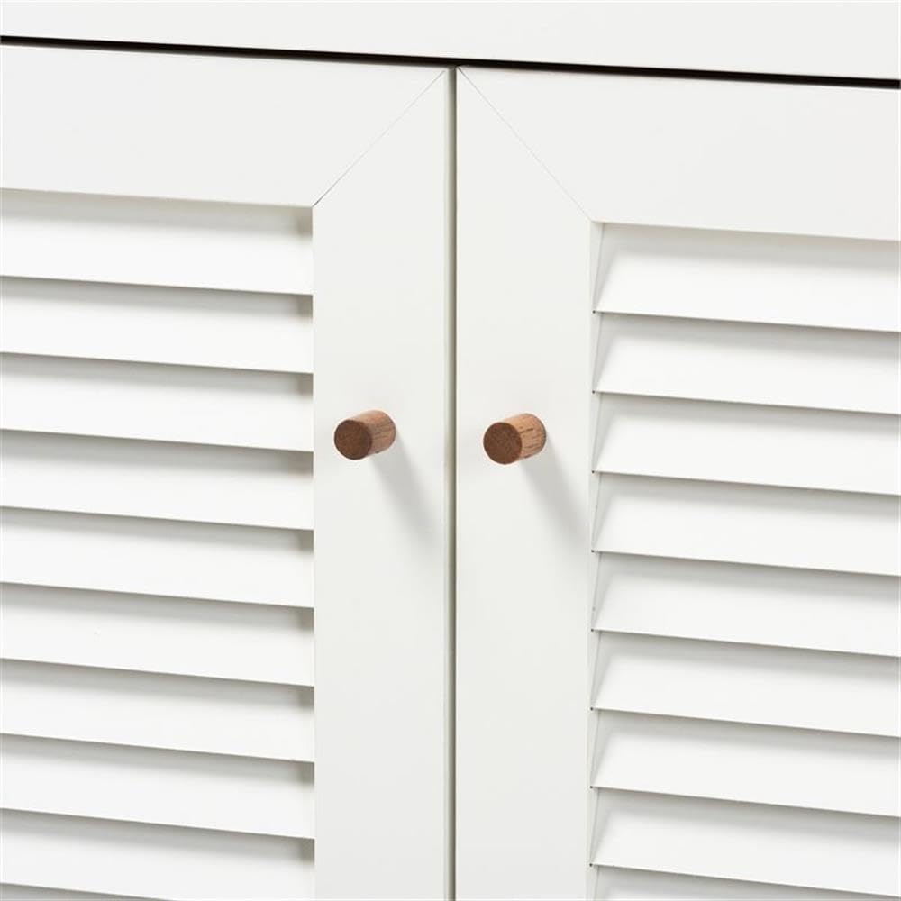BOWERY HILL Modern 5-Shelf Shoe Storage Cabinet with Drawer - White & Walnut Wooden Shoe Organizer for Entryway, Closet, and Bedroom Organization
